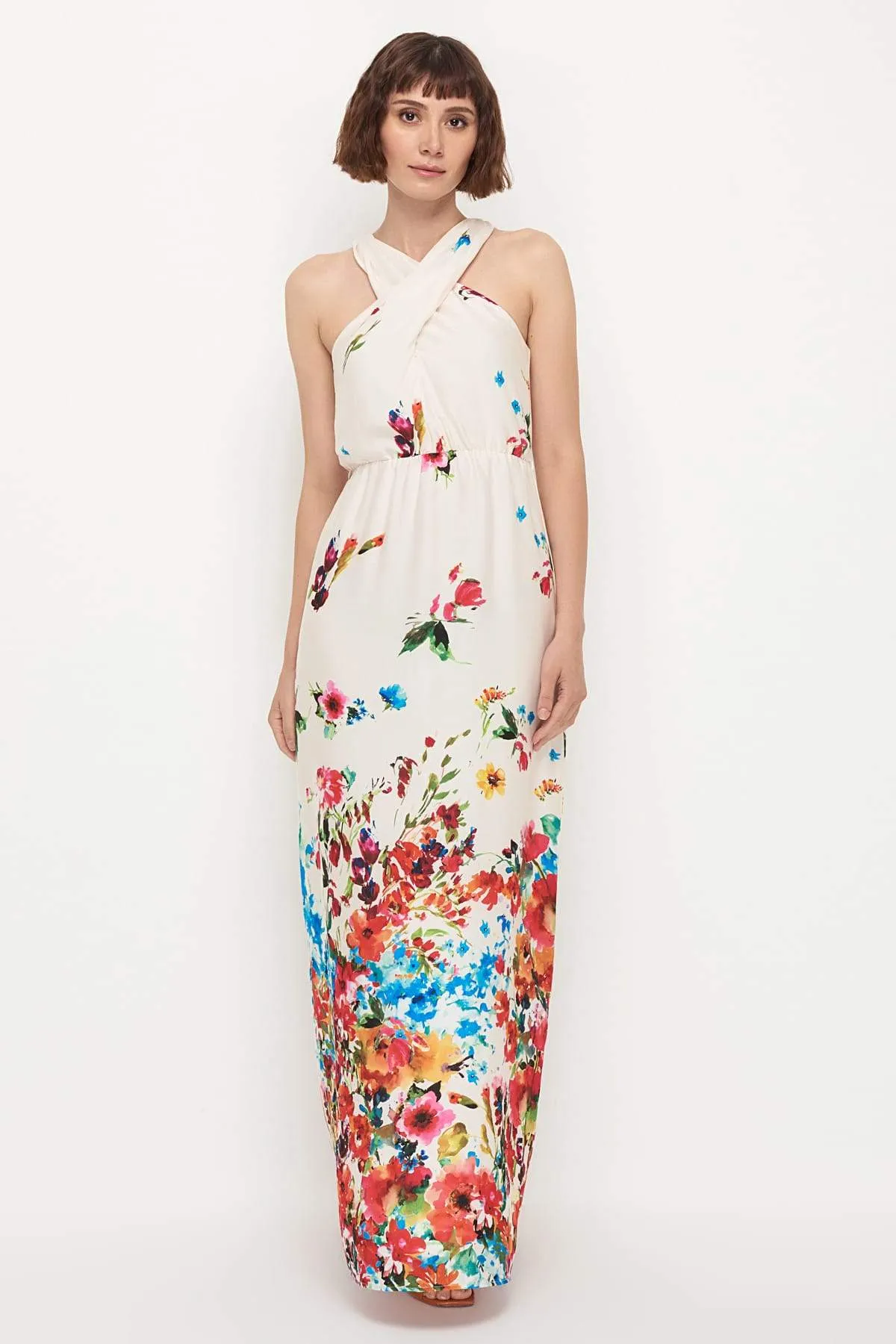 13114 Ecru Floral Maxi Dress
