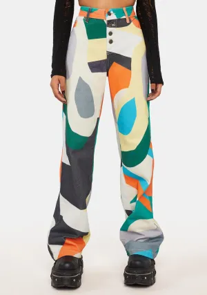 Abstract Art Print High Waist Boyfriend Jeans