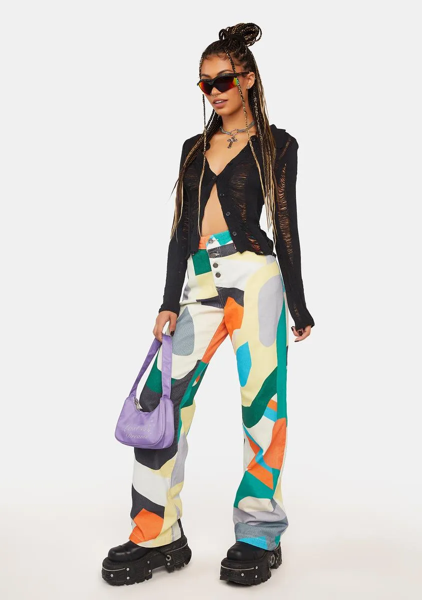Abstract Art Print High Waist Boyfriend Jeans