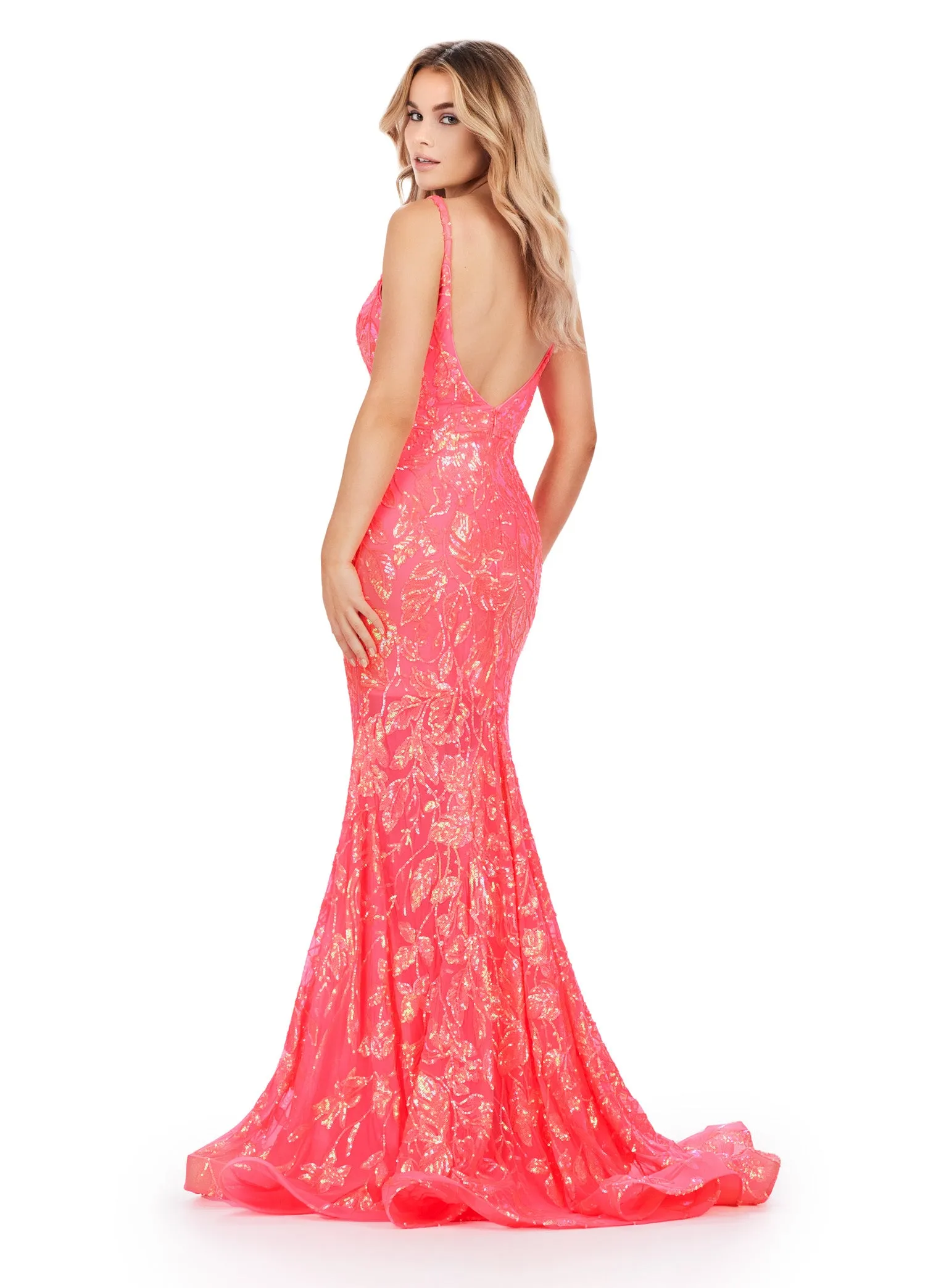 Ashley Lauren 11444 Long Prom Dress Mermaid Spaghetti Strap Sequin Gown Low Back Formal Pageant Gown