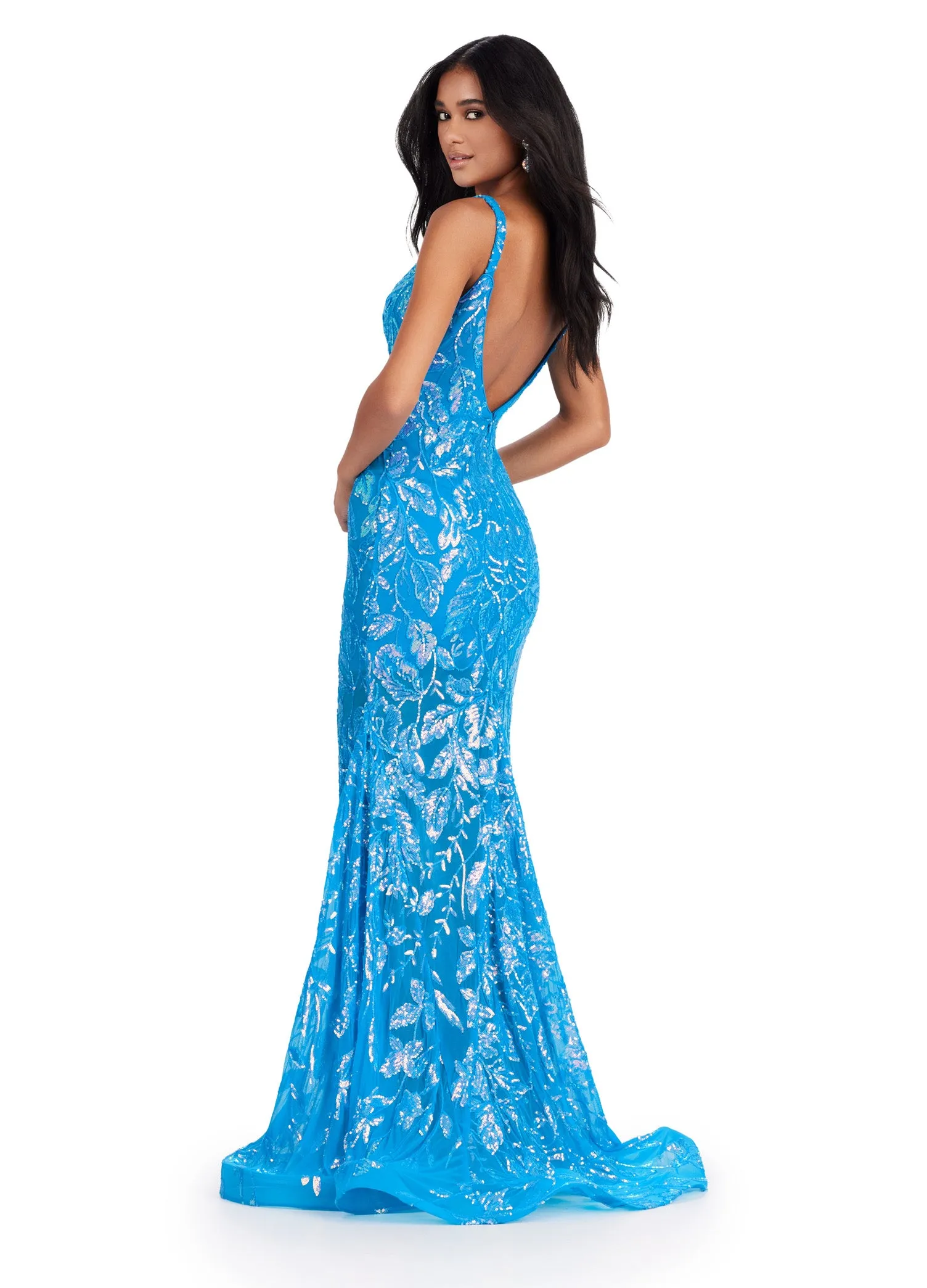 Ashley Lauren 11444 Long Prom Dress Mermaid Spaghetti Strap Sequin Gown Low Back Formal Pageant Gown