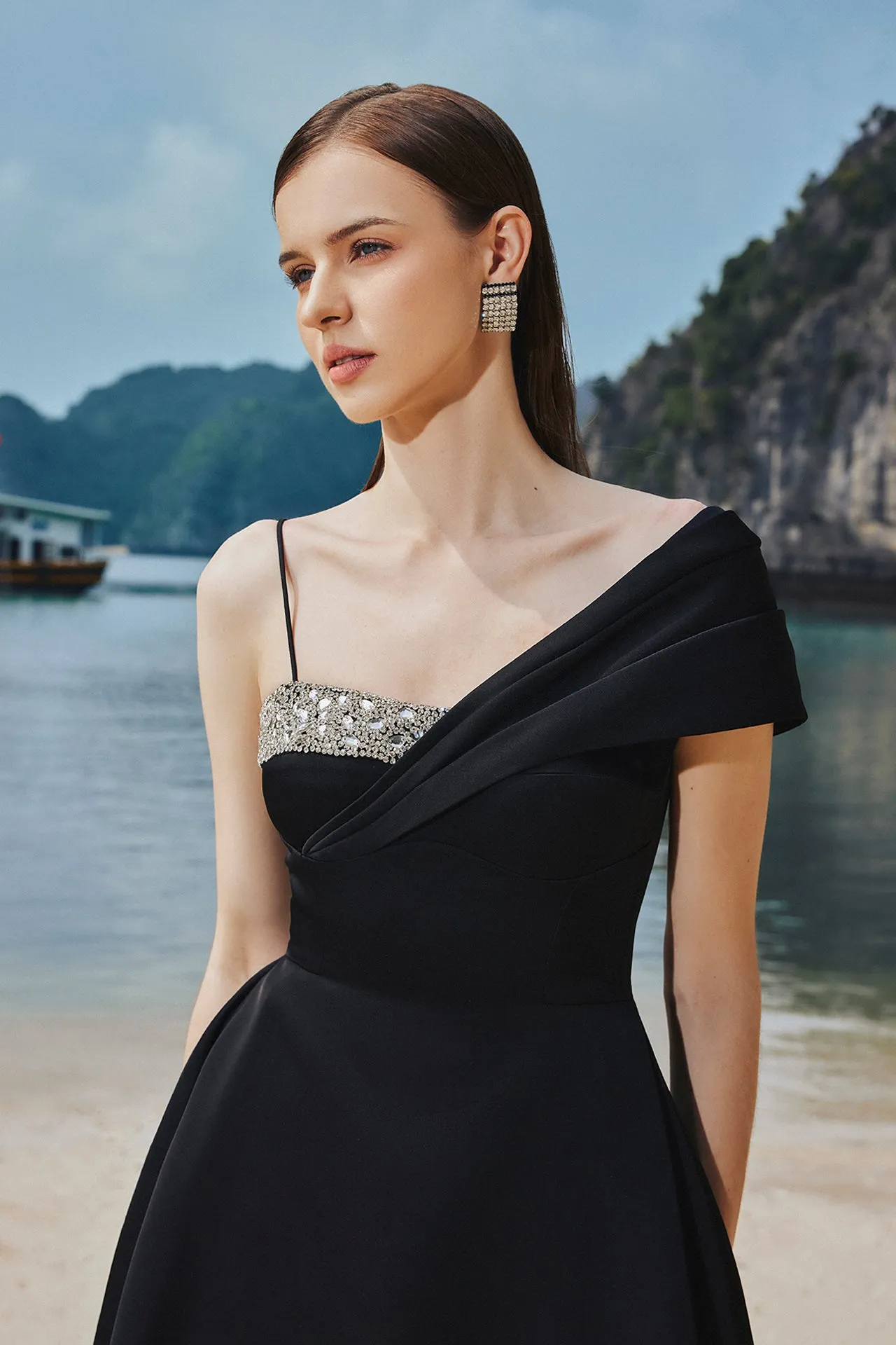Asymmetrical One-Shoulder Midi Dress