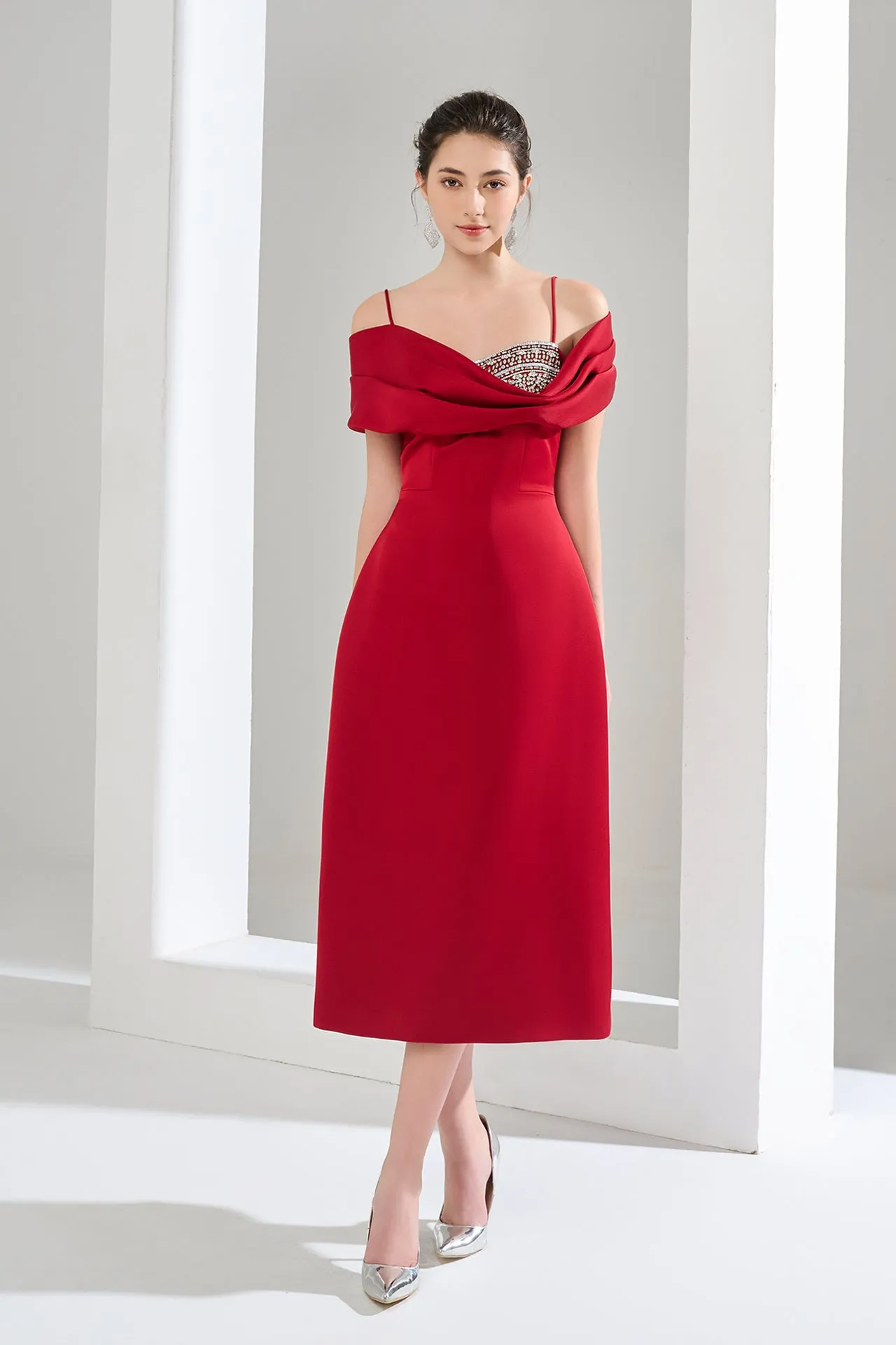 Asymmetrical One-Shoulder Midi Dress