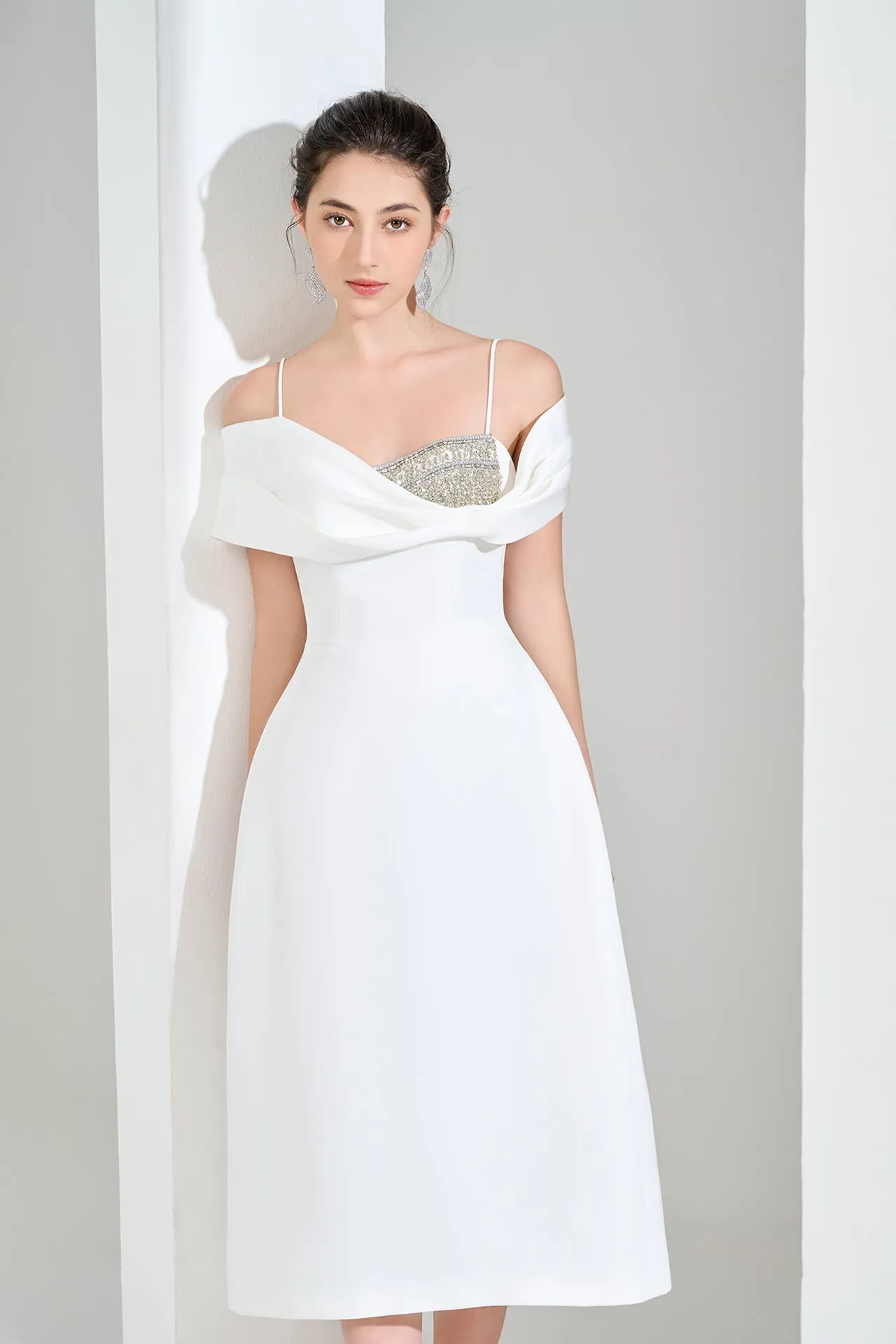 Asymmetrical One-Shoulder Midi Dress