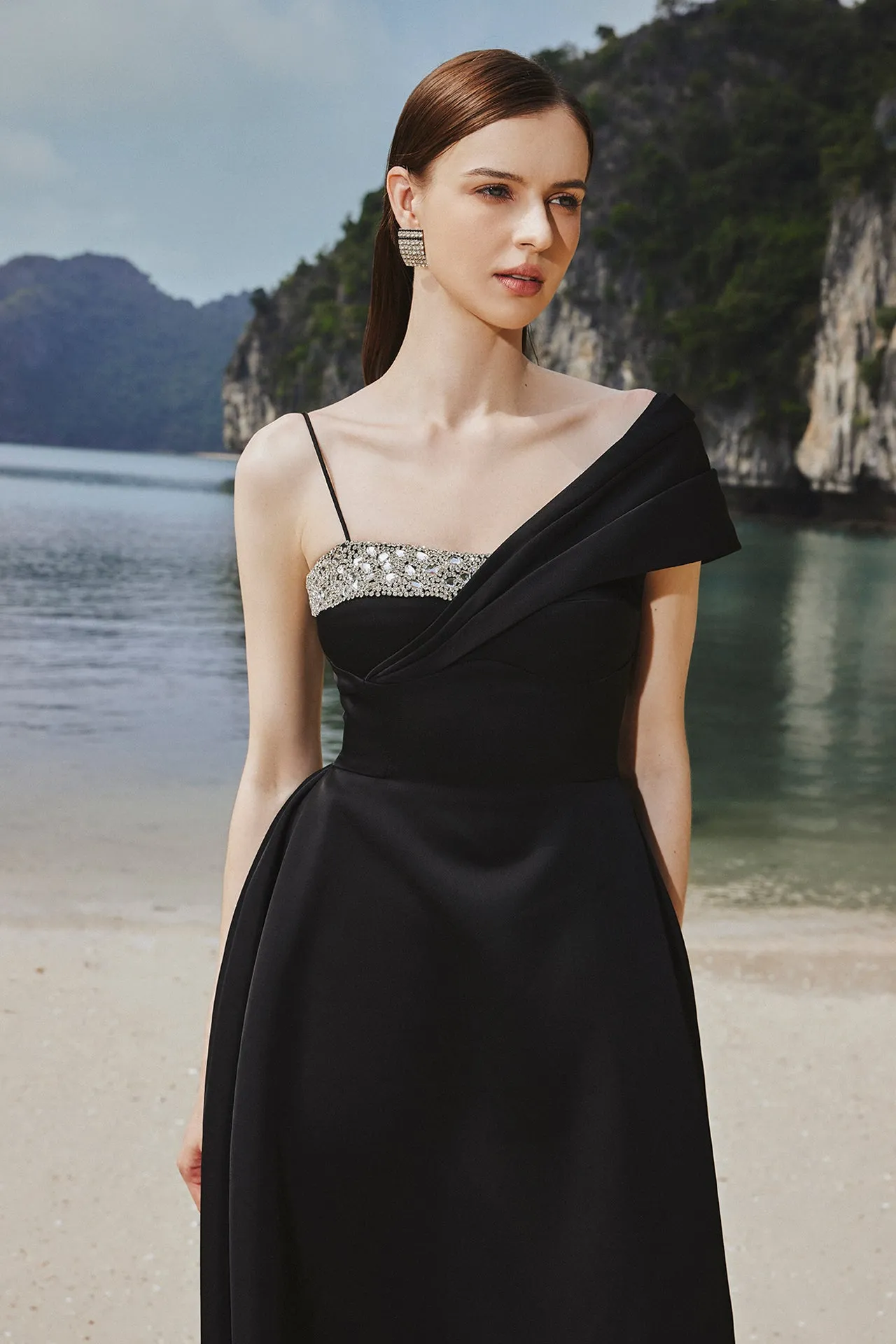 Asymmetrical One-Shoulder Midi Dress