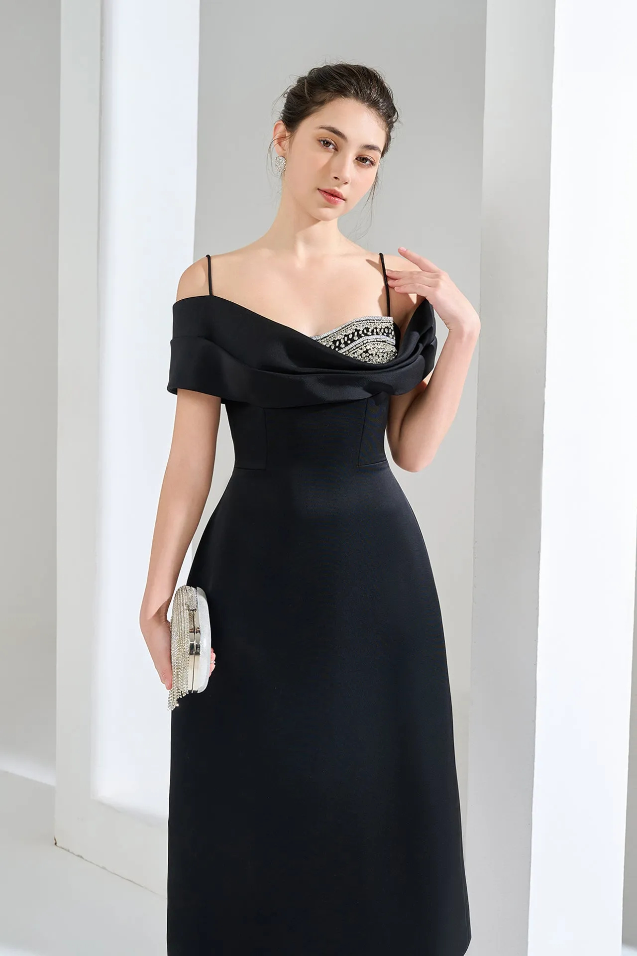 Asymmetrical One-Shoulder Midi Dress