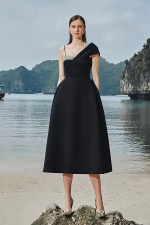 Asymmetrical One-Shoulder Midi Dress