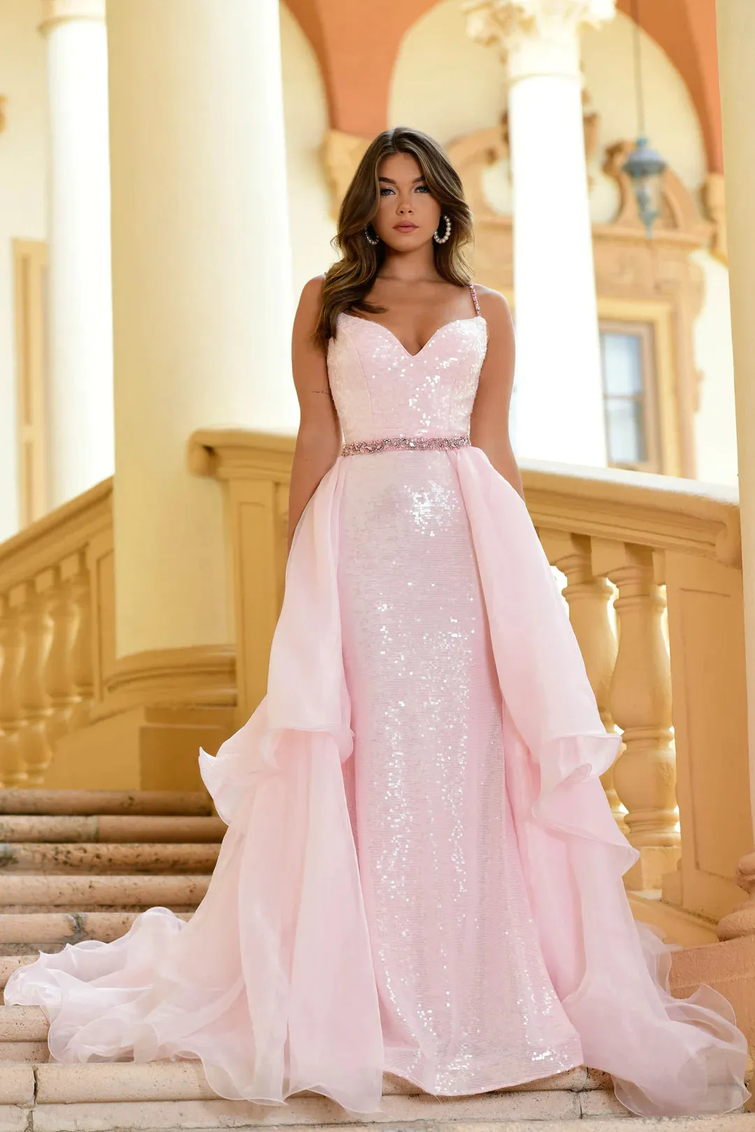 Ava Presley 28560  Long Sequin Gown Removable Organza Skirt Prom Dress Formal Pageant