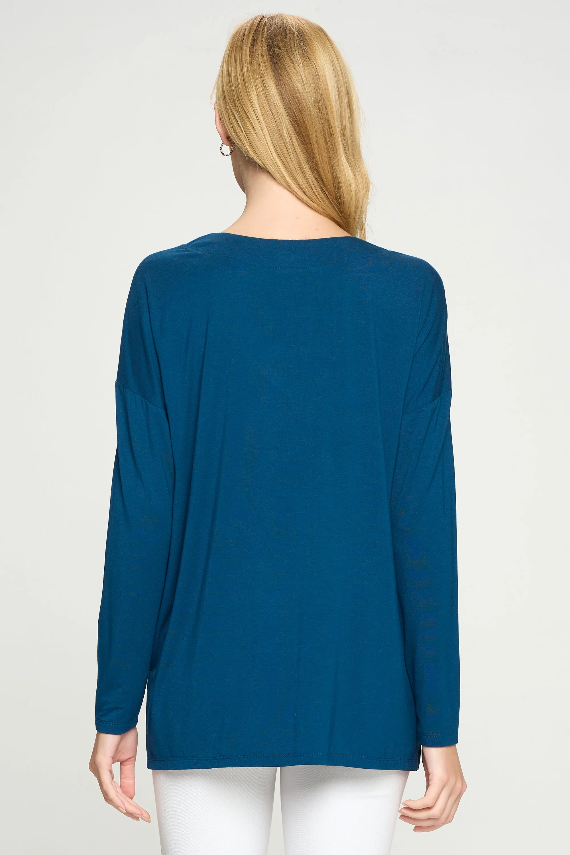 Basic V-Neck Solid Long Sleeve Top