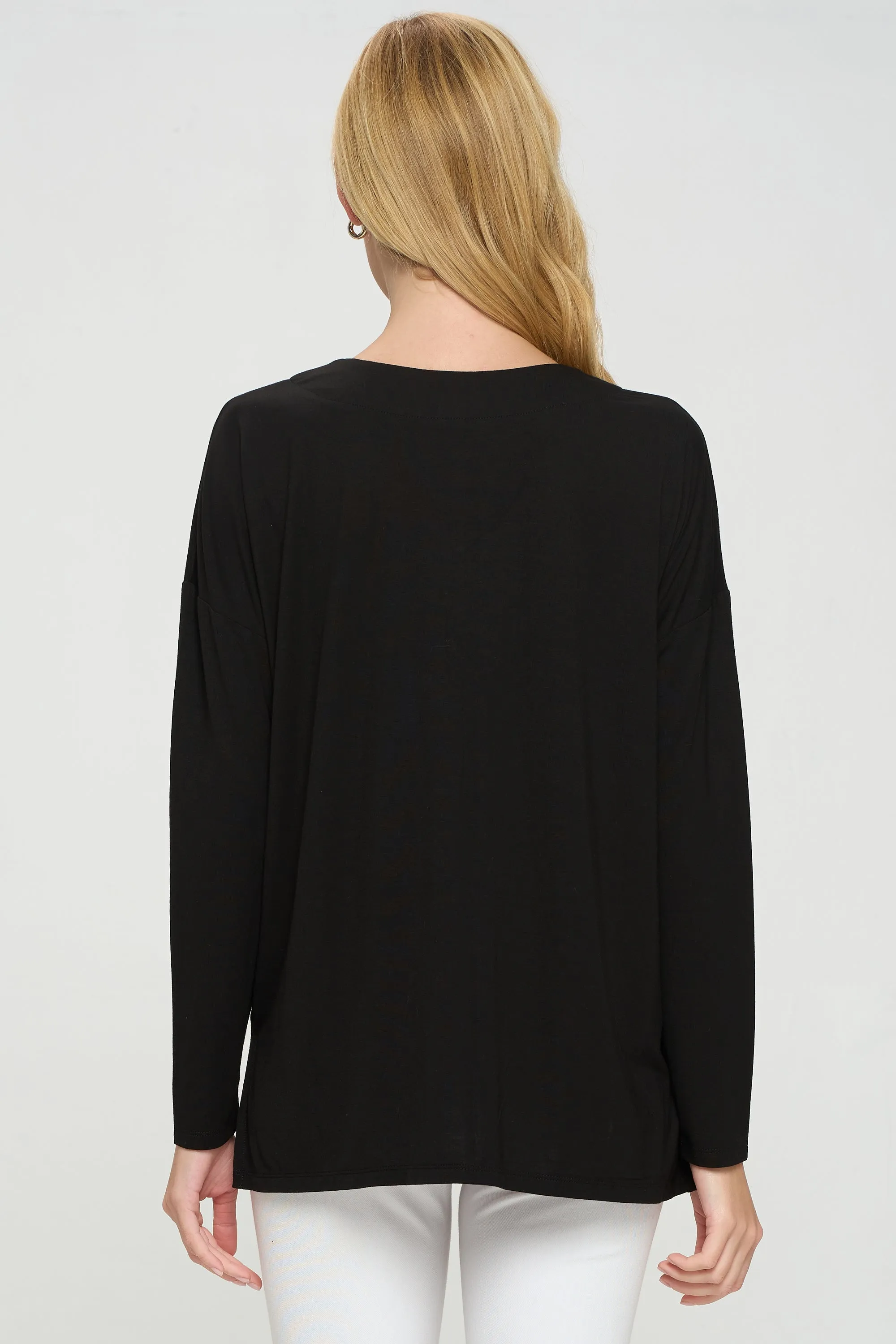 Basic V-Neck Solid Long Sleeve Top