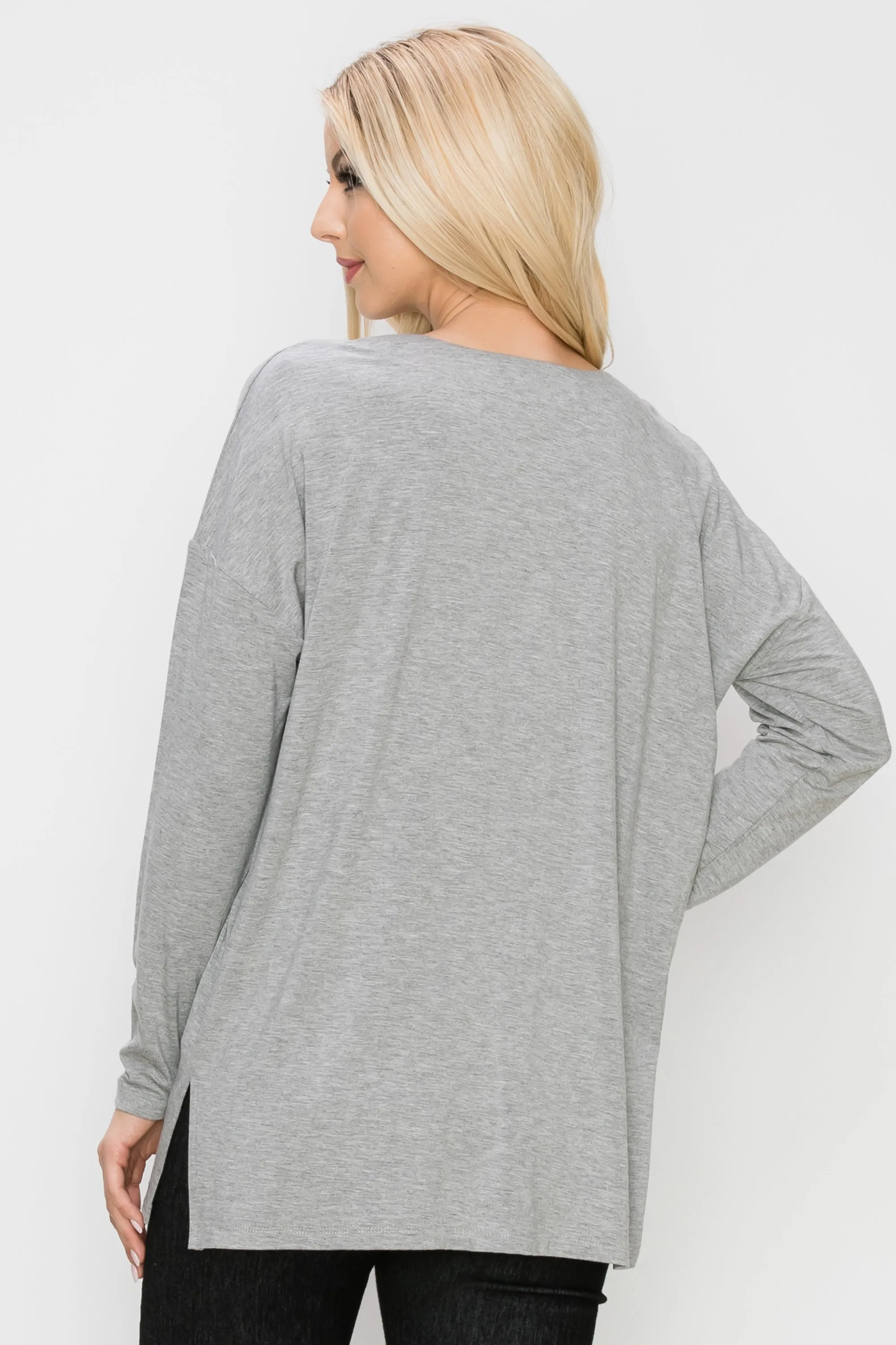 Basic V-Neck Solid Long Sleeve Top