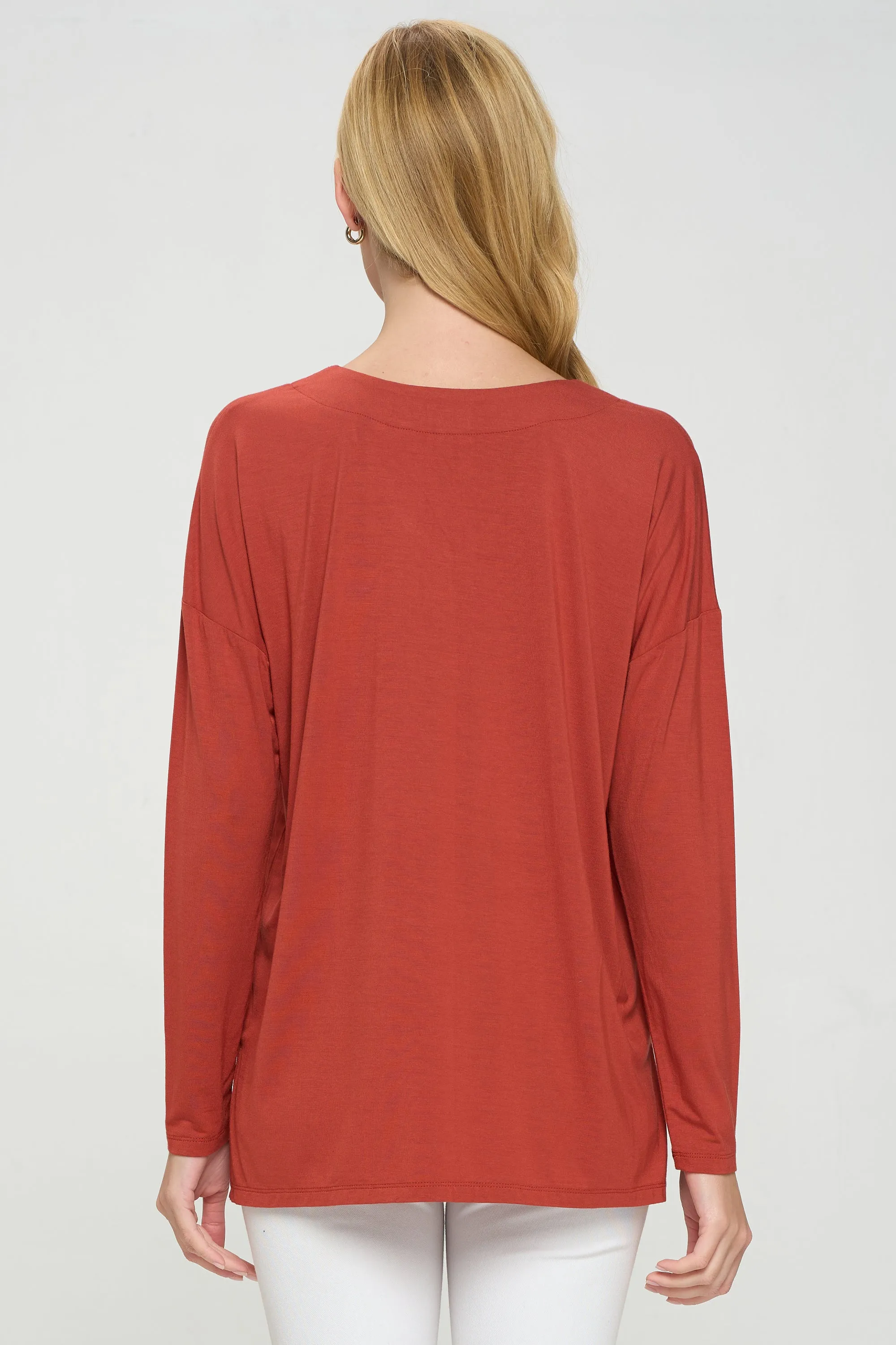 Basic V-Neck Solid Long Sleeve Top