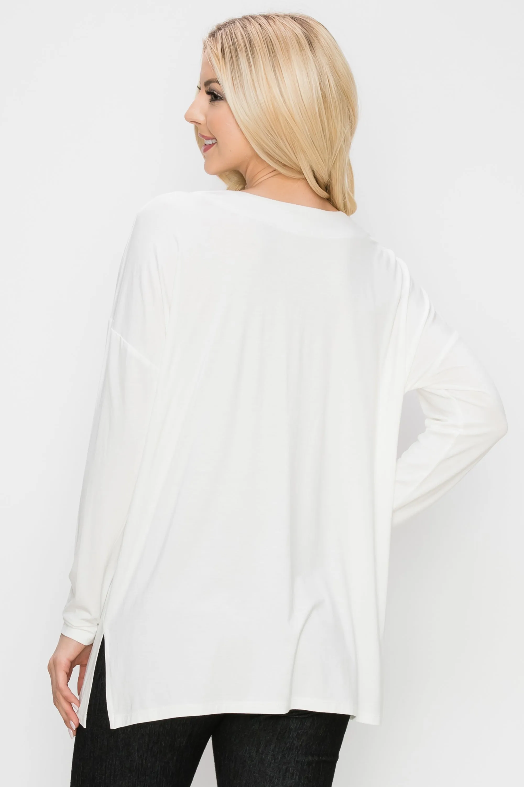 Basic V-Neck Solid Long Sleeve Top