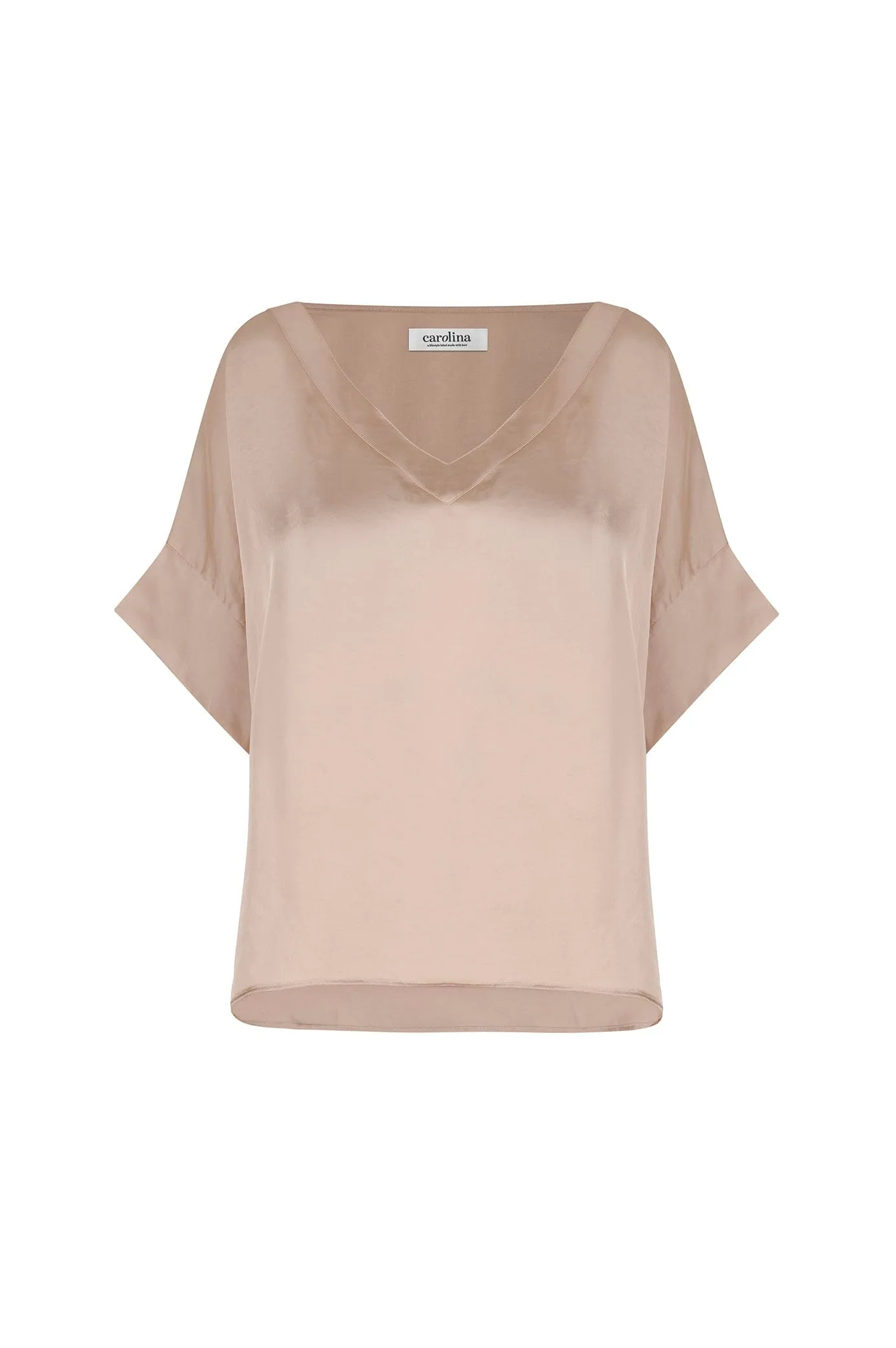 Bianca Short Sleeve Top Almond with V Neck