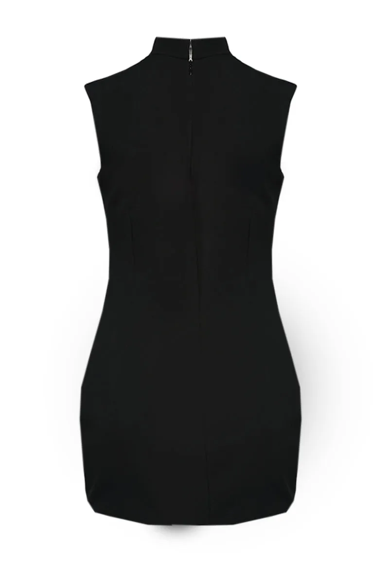 BLACK CRYSTAL ACCENTS CUT-OUT MINI DRESS