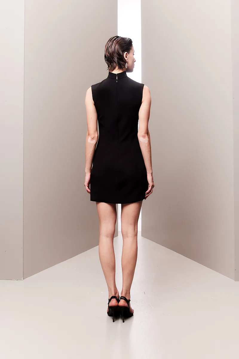 BLACK CRYSTAL ACCENTS CUT-OUT MINI DRESS