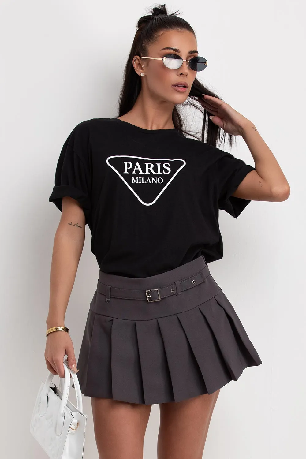 Black Oversized T Shirt With Paris Milano Print