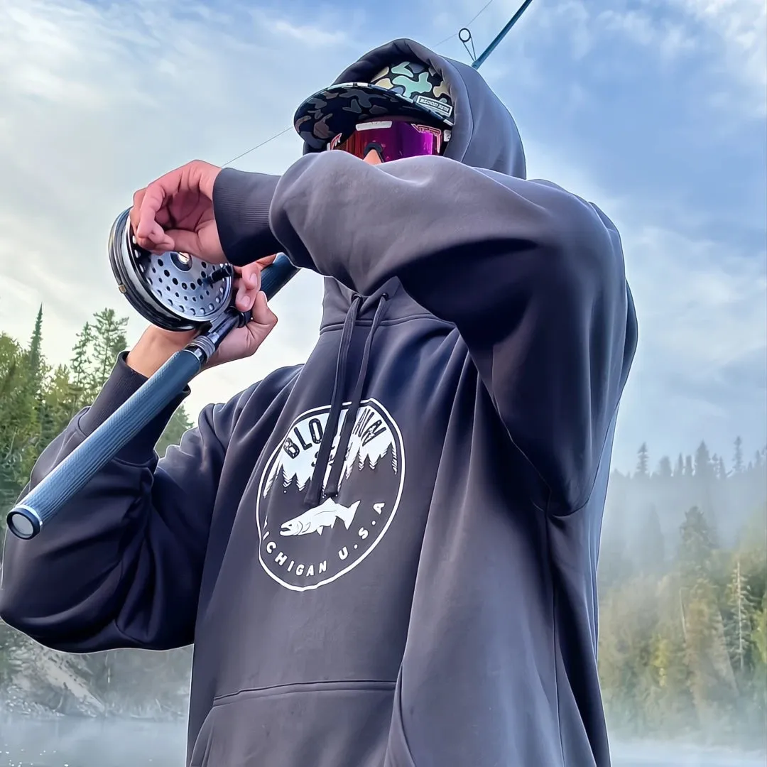 BLOOD RUN COAL BLACK RETRO FLEECE HOODIE