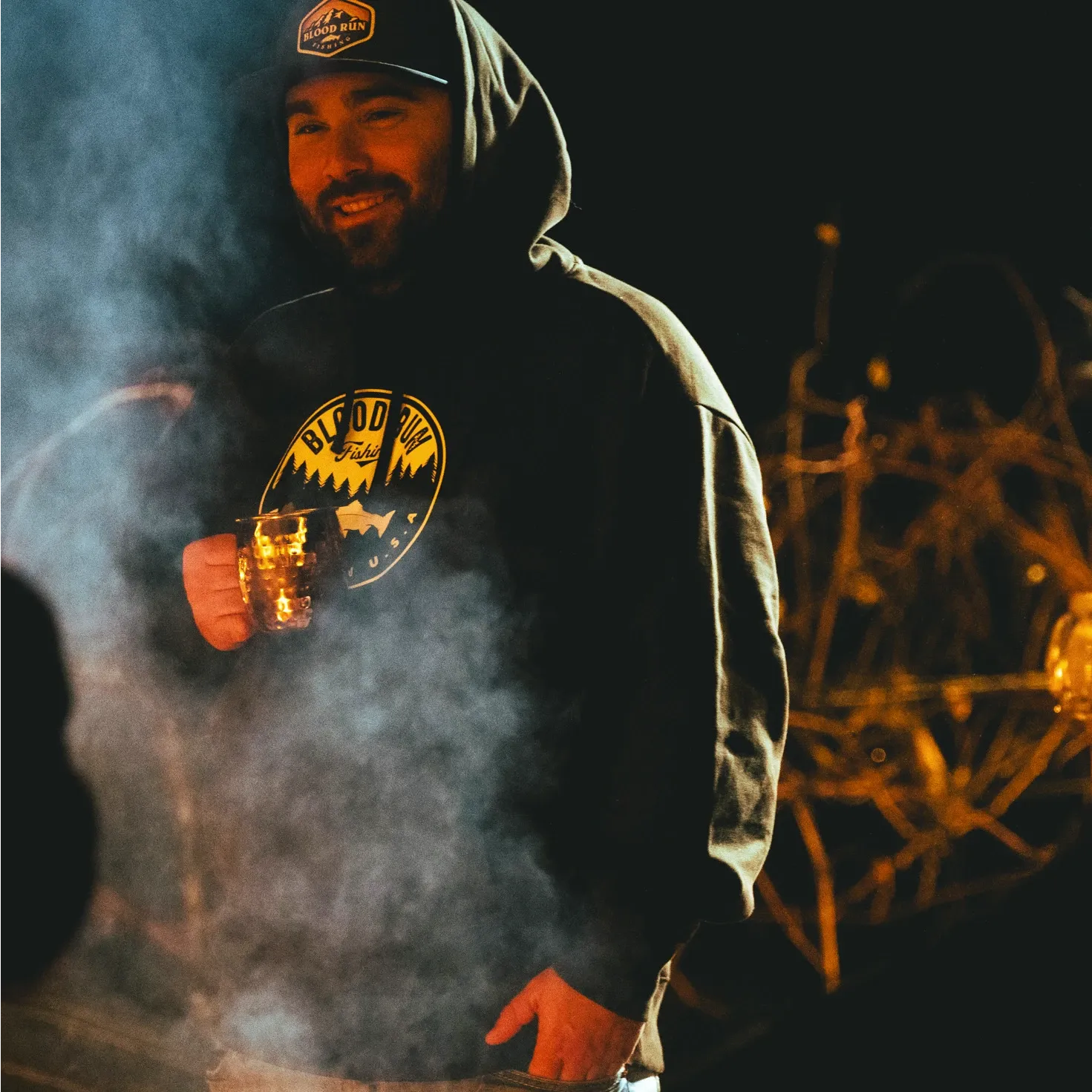 BLOOD RUN COAL BLACK RETRO FLEECE HOODIE