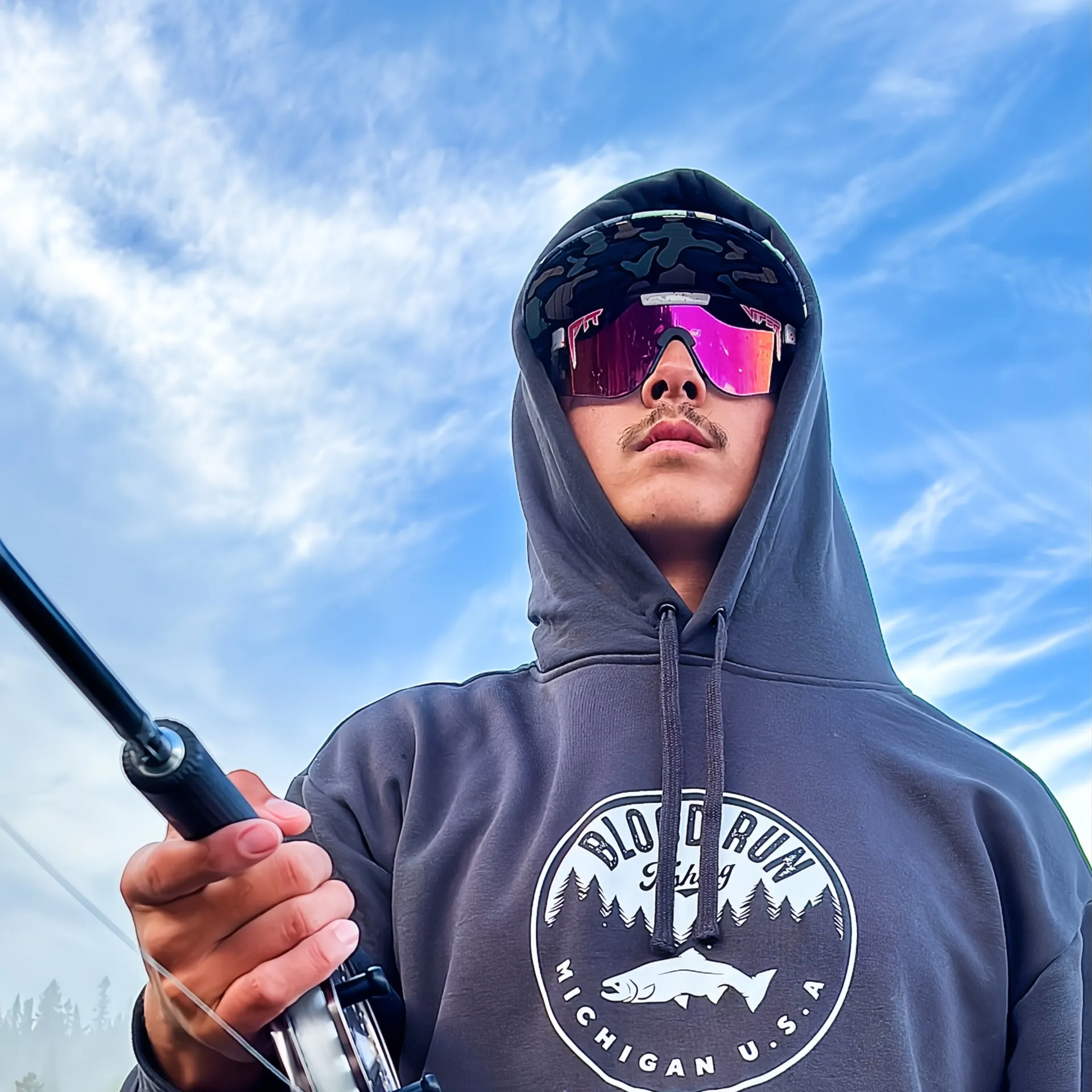 BLOOD RUN COAL BLACK RETRO FLEECE HOODIE