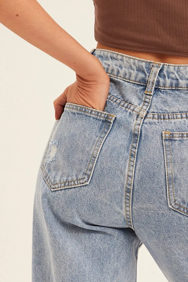 Blue Denim Jeans High Rise Boyfriend