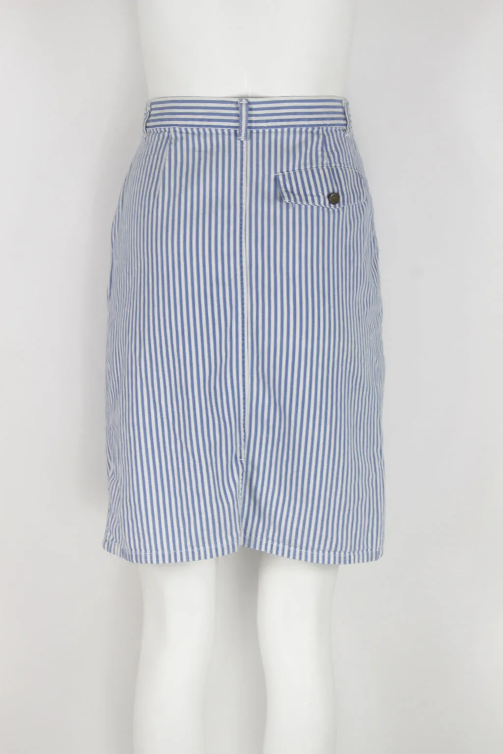 Blue vertical candy stripe denim midi skirt - M