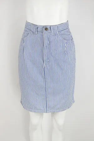 Blue vertical candy stripe denim midi skirt - M