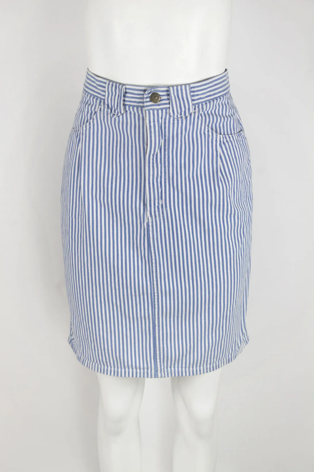 Blue vertical candy stripe denim midi skirt - M