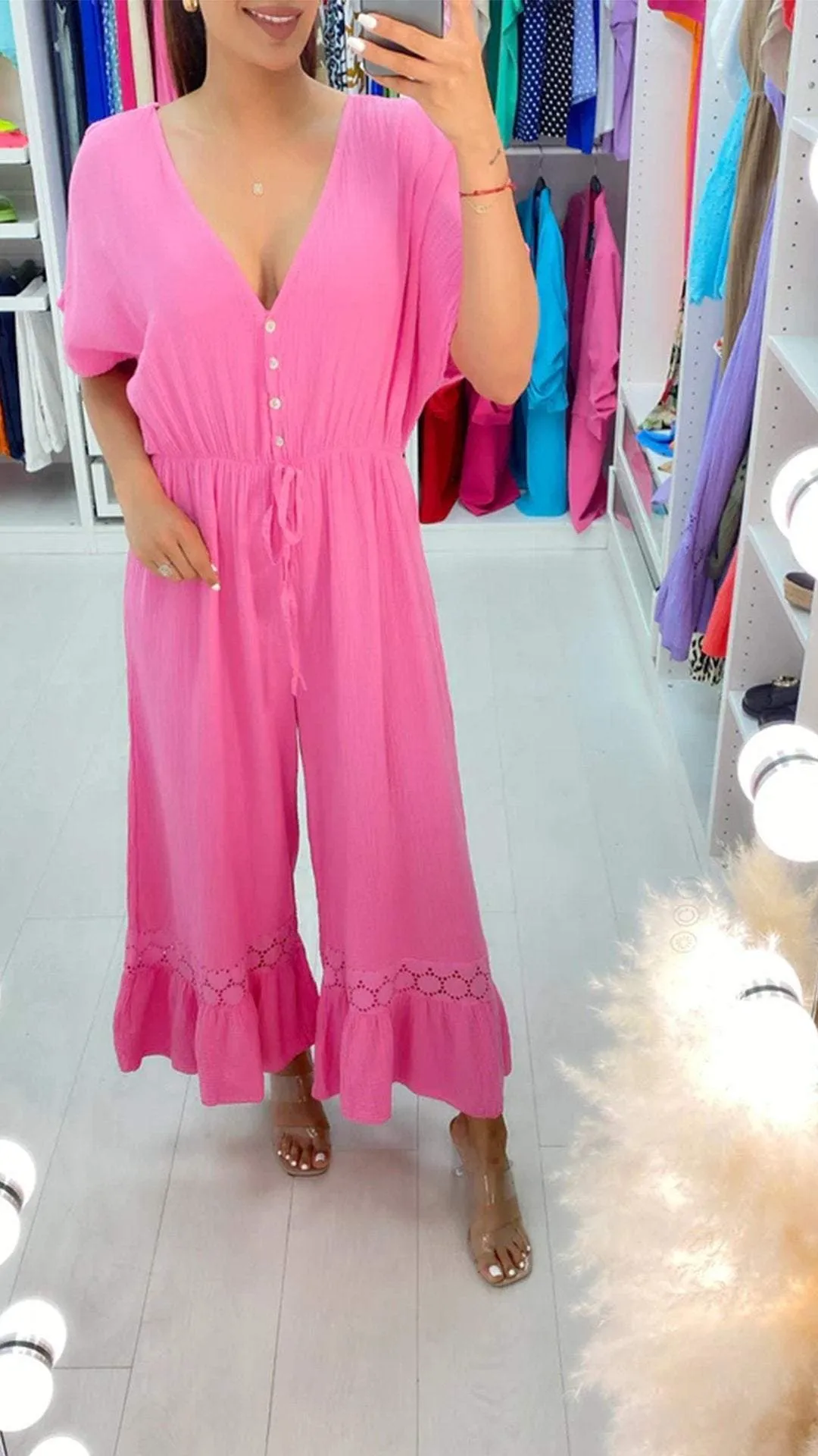 Casual V-neck Loose Jumpsuit