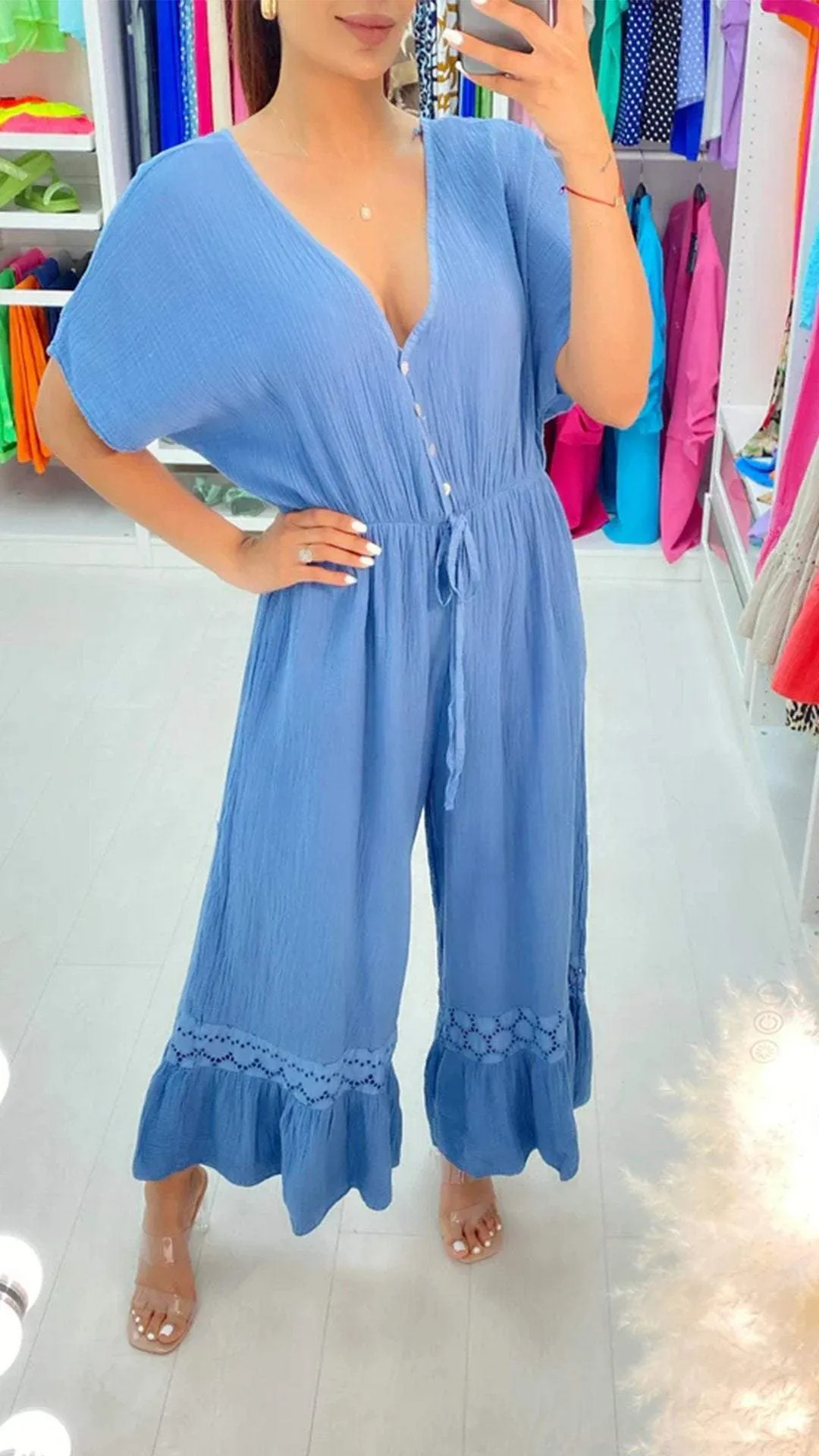 Casual V-neck Loose Jumpsuit