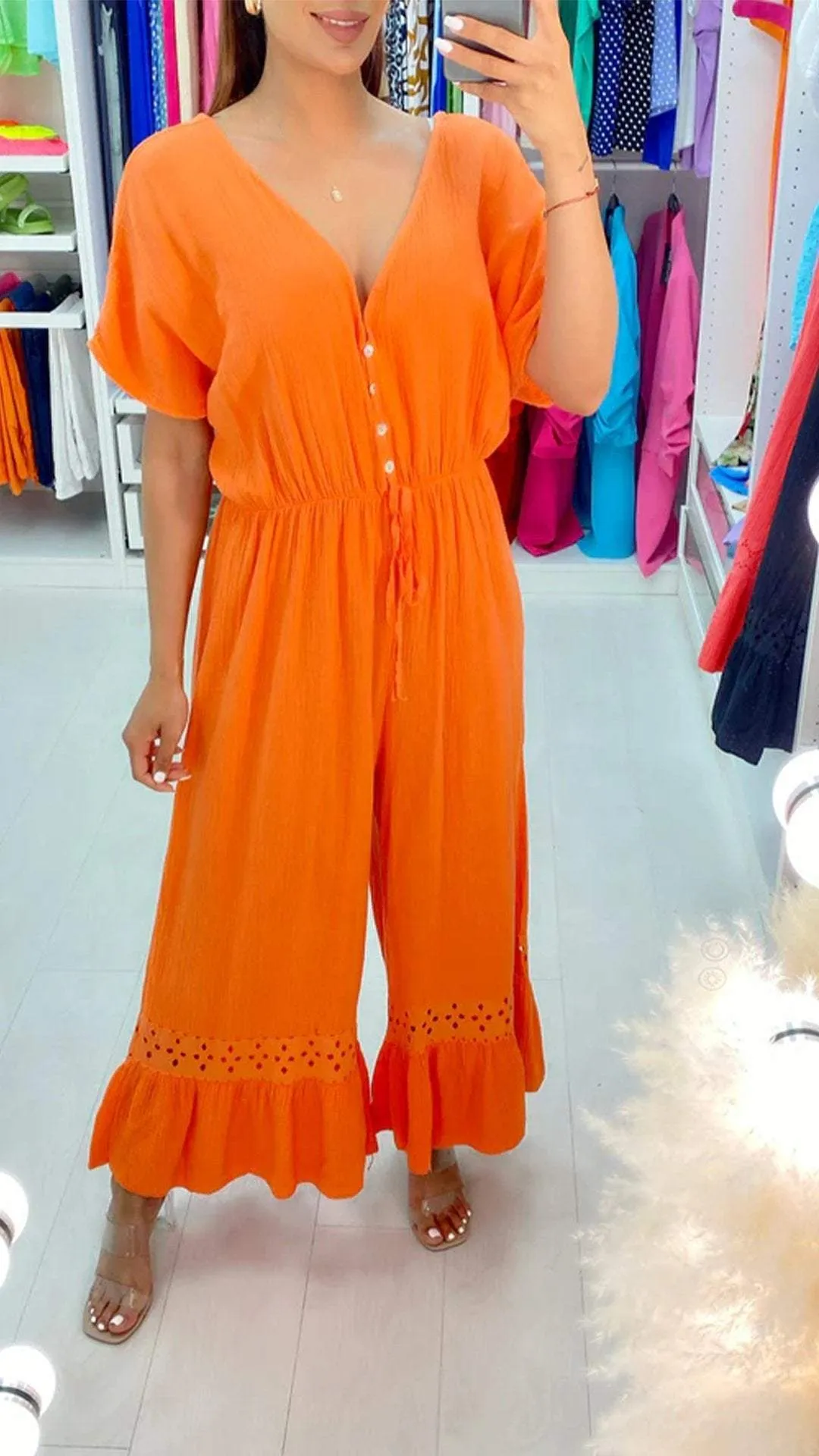 Casual V-neck Loose Jumpsuit