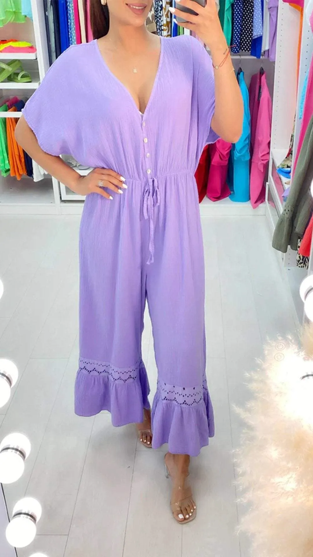Casual V-neck Loose Jumpsuit