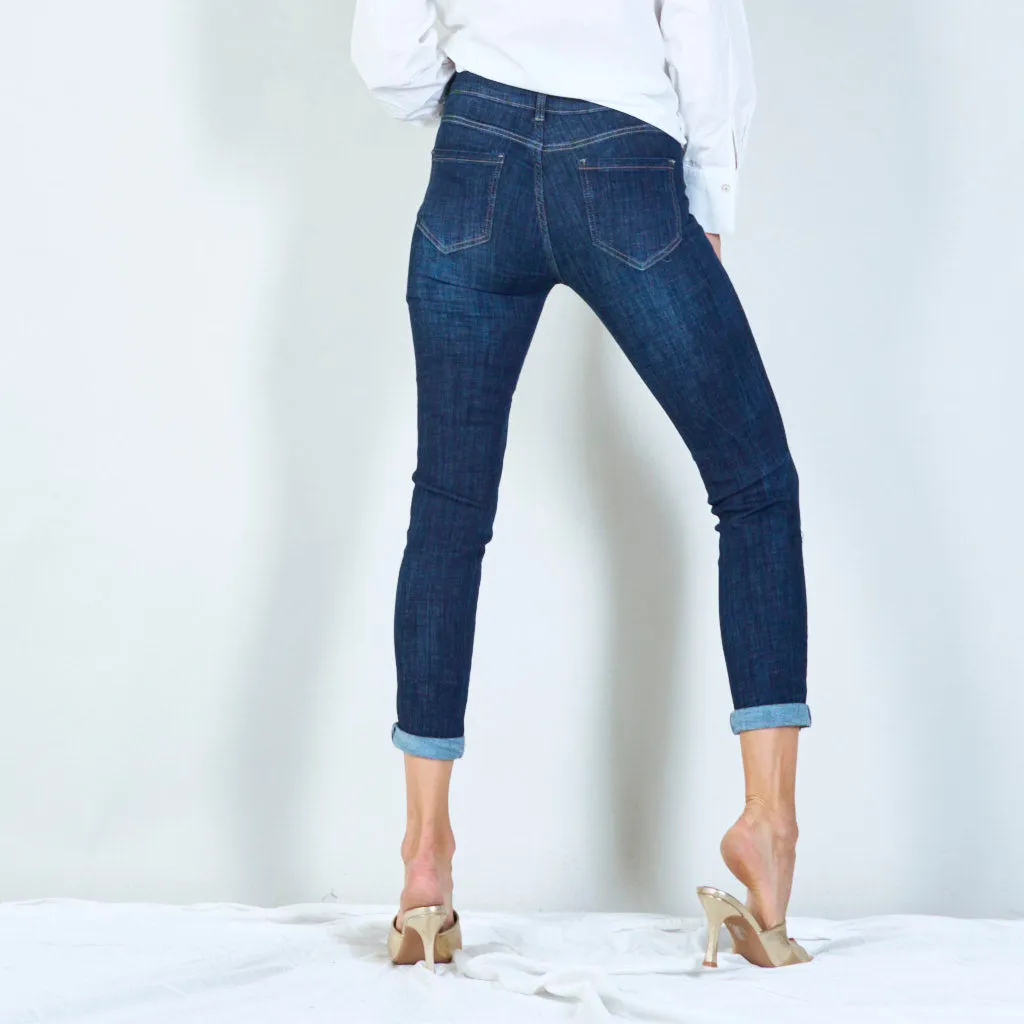 Classic high-waisted dark wash jeans wholesale