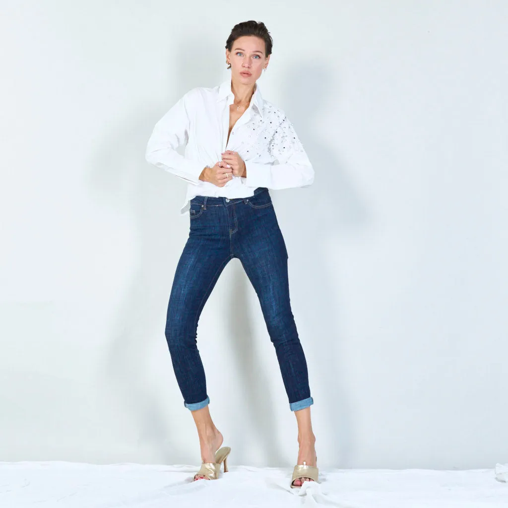 Classic high-waisted dark wash jeans wholesale