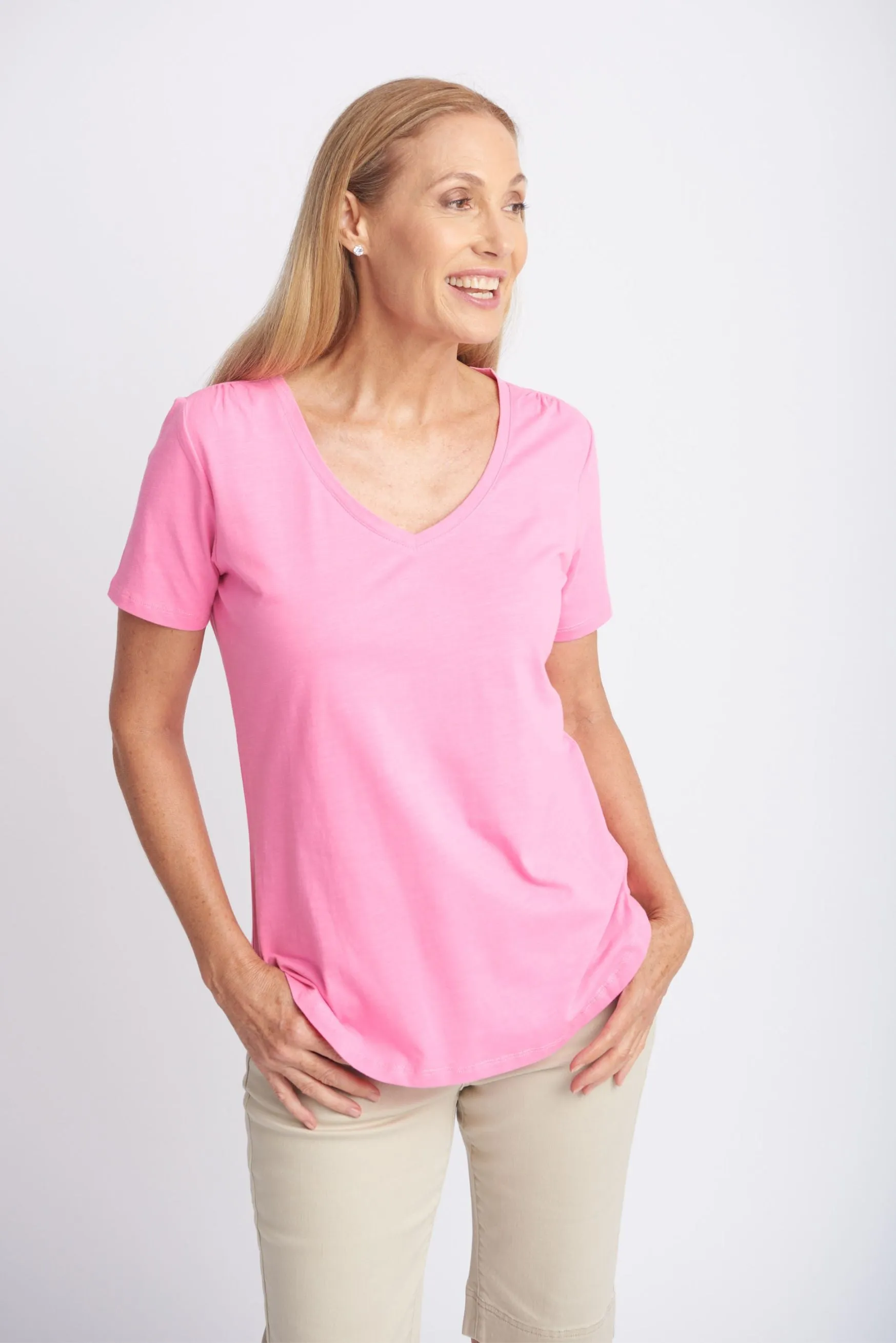 Cotton V Neck Tee Sachet Pink