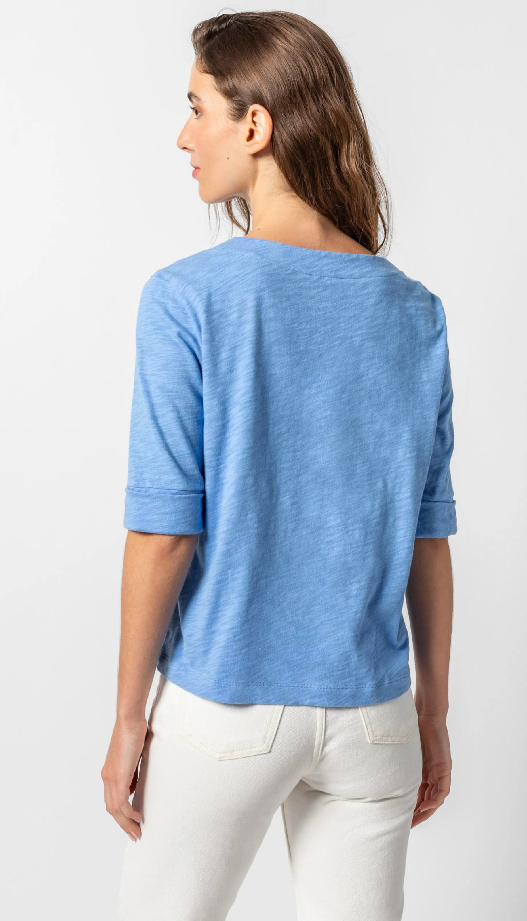 Cuffed Elbow Sleeve V Neck