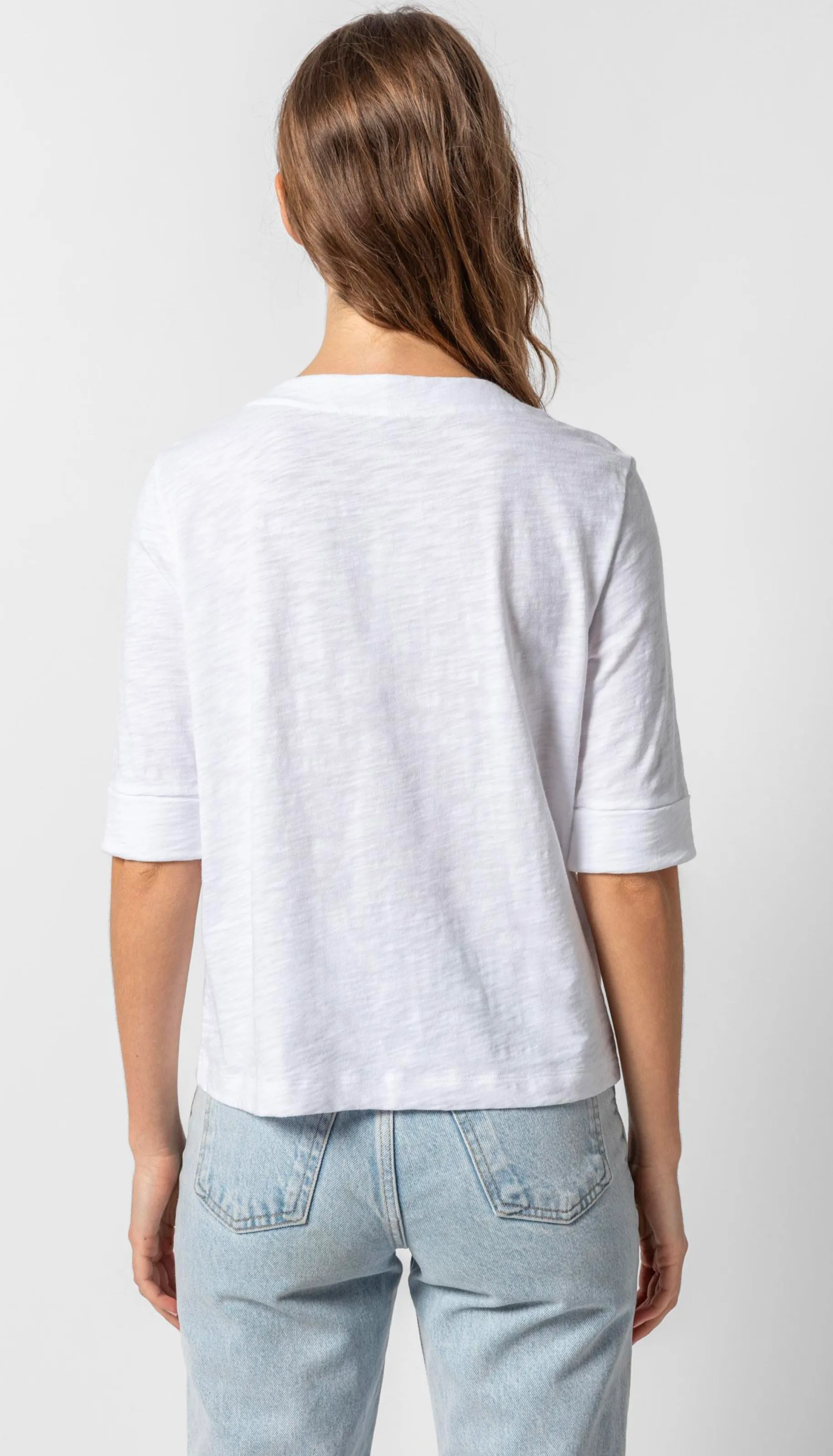 Cuffed Elbow Sleeve V Neck