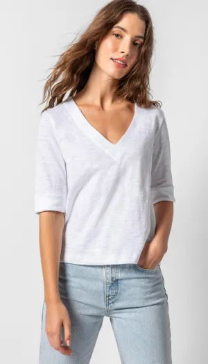 Cuffed Elbow Sleeve V Neck