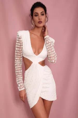 Cut Out Glitter Slim Fit Mini Dress - White