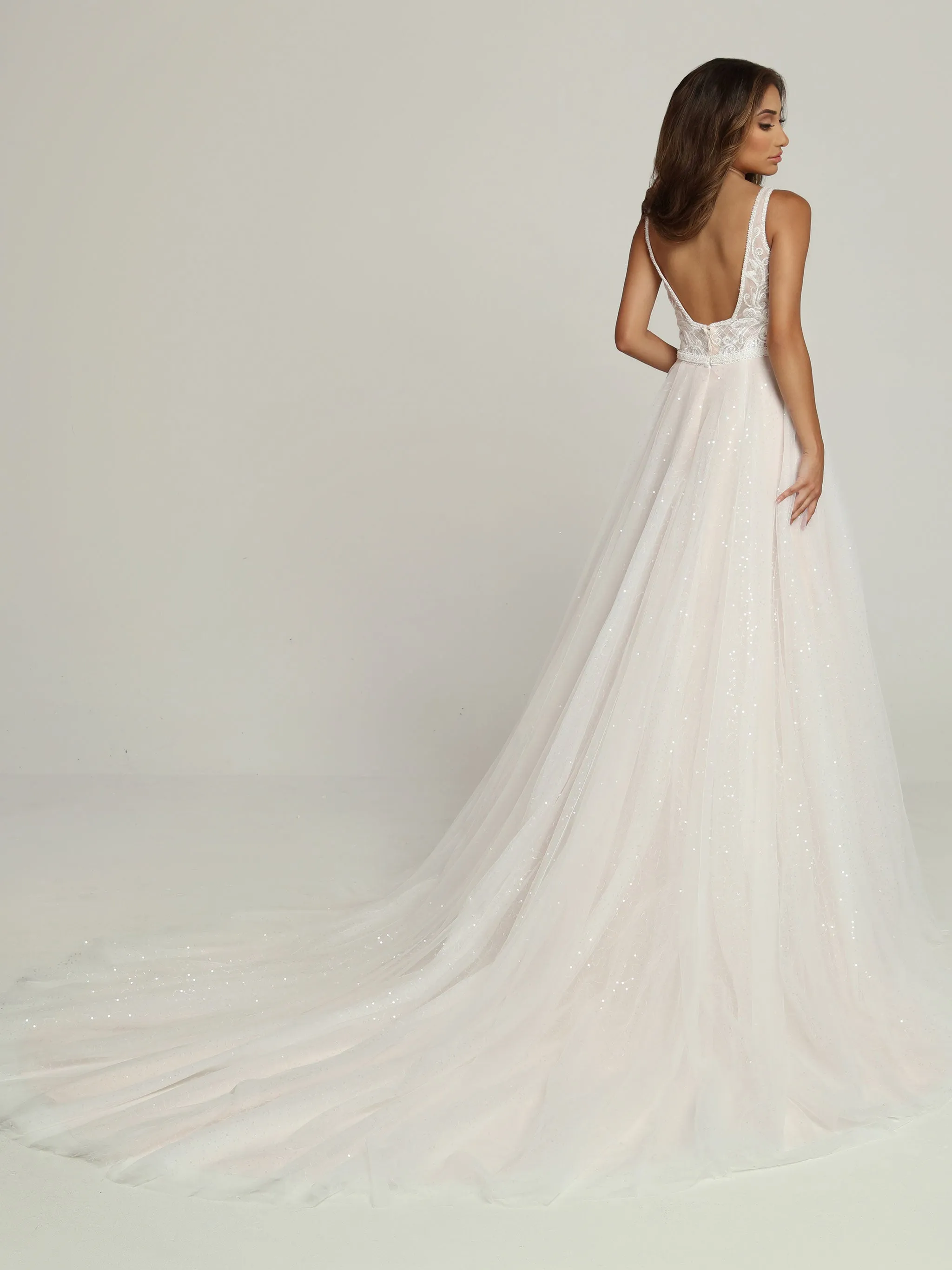Davinci Bridal 50691 Sheer Beaded Bodice Sequin Ballgown A Line Wedding Dress Bridal Gown