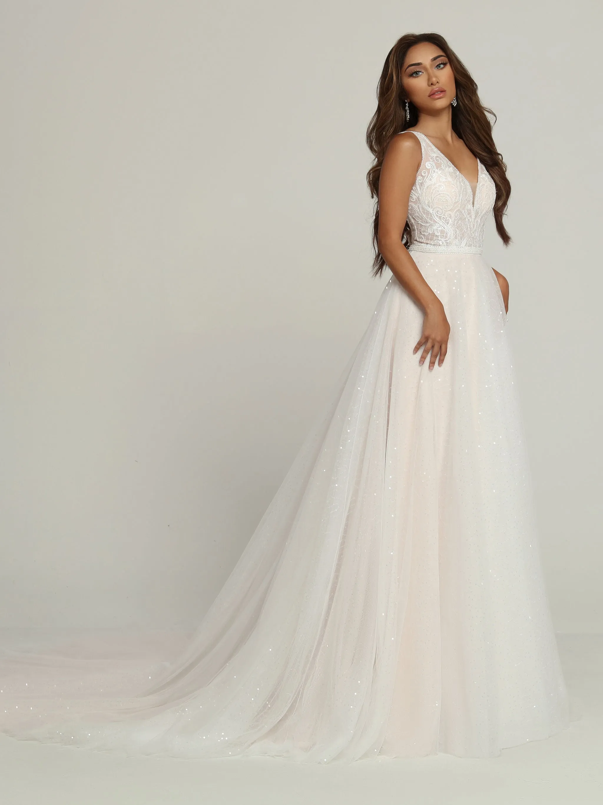 Davinci Bridal 50691 Sheer Beaded Bodice Sequin Ballgown A Line Wedding Dress Bridal Gown