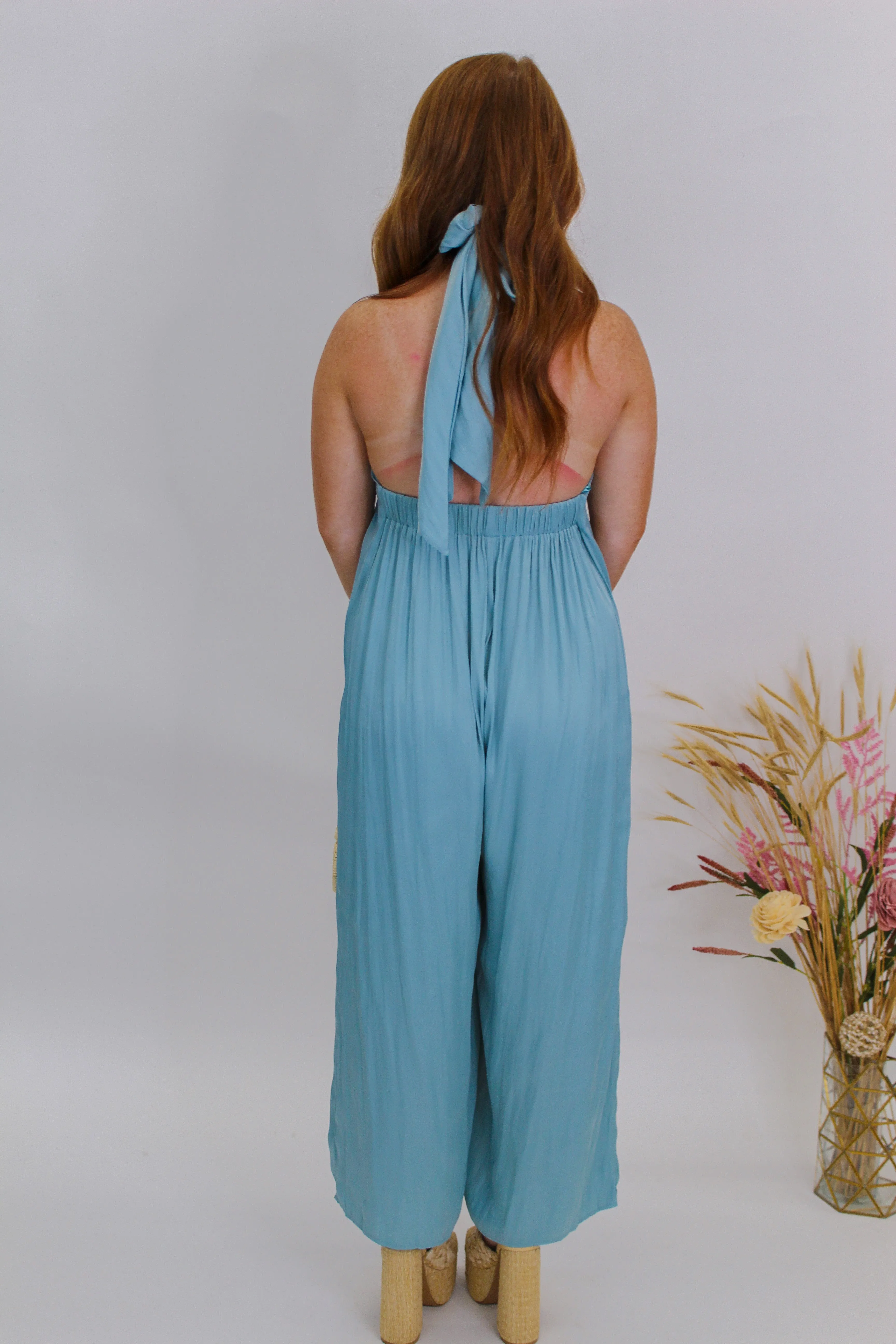 Dreamy Halter Neck Jumpsuit- Sky