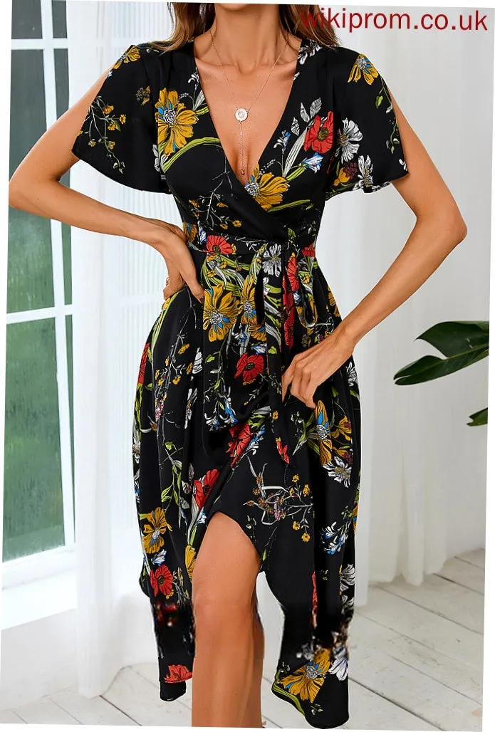 Dresses Short Janelle Elegant A-line Club Dresses V-Neck Sleeves Asymmetrical Satin