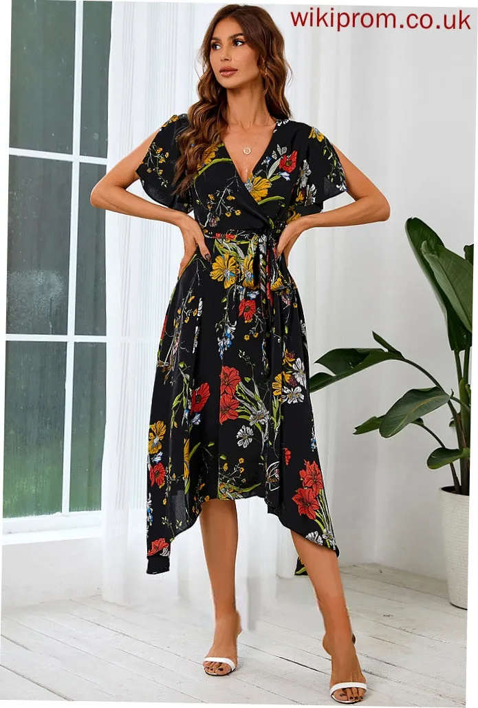 Dresses Short Janelle Elegant A-line Club Dresses V-Neck Sleeves Asymmetrical Satin