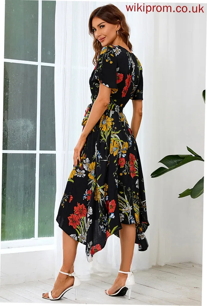 Dresses Short Janelle Elegant A-line Club Dresses V-Neck Sleeves Asymmetrical Satin