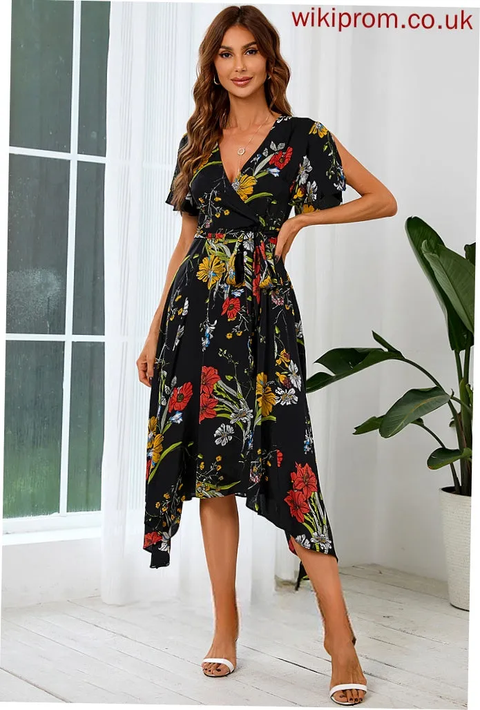 Dresses Short Janelle Elegant A-line Club Dresses V-Neck Sleeves Asymmetrical Satin