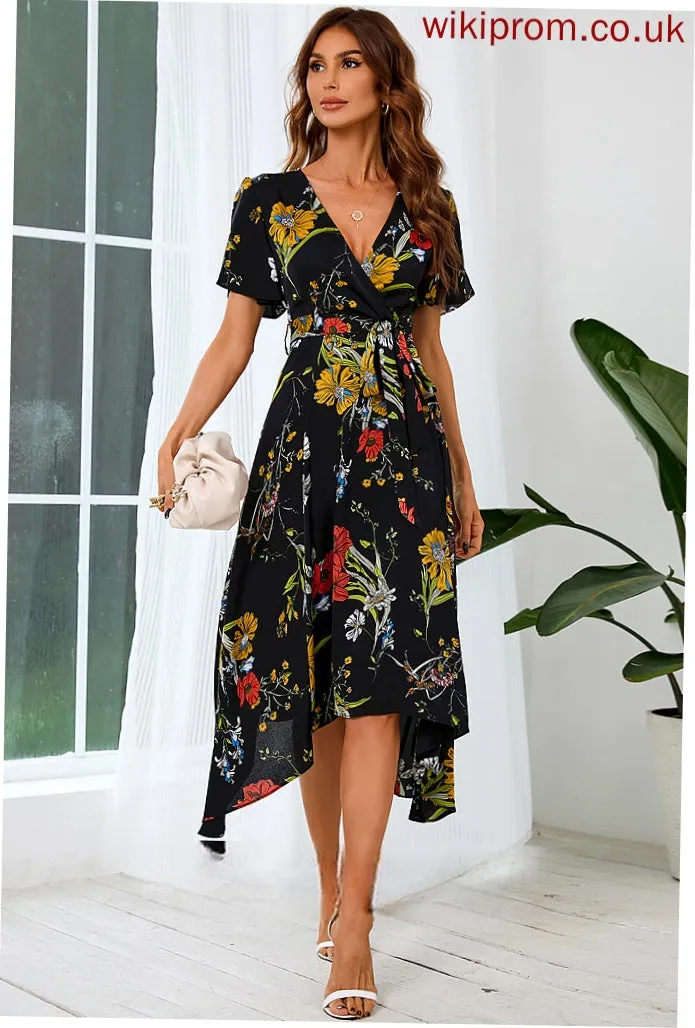 Dresses Short Janelle Elegant A-line Club Dresses V-Neck Sleeves Asymmetrical Satin