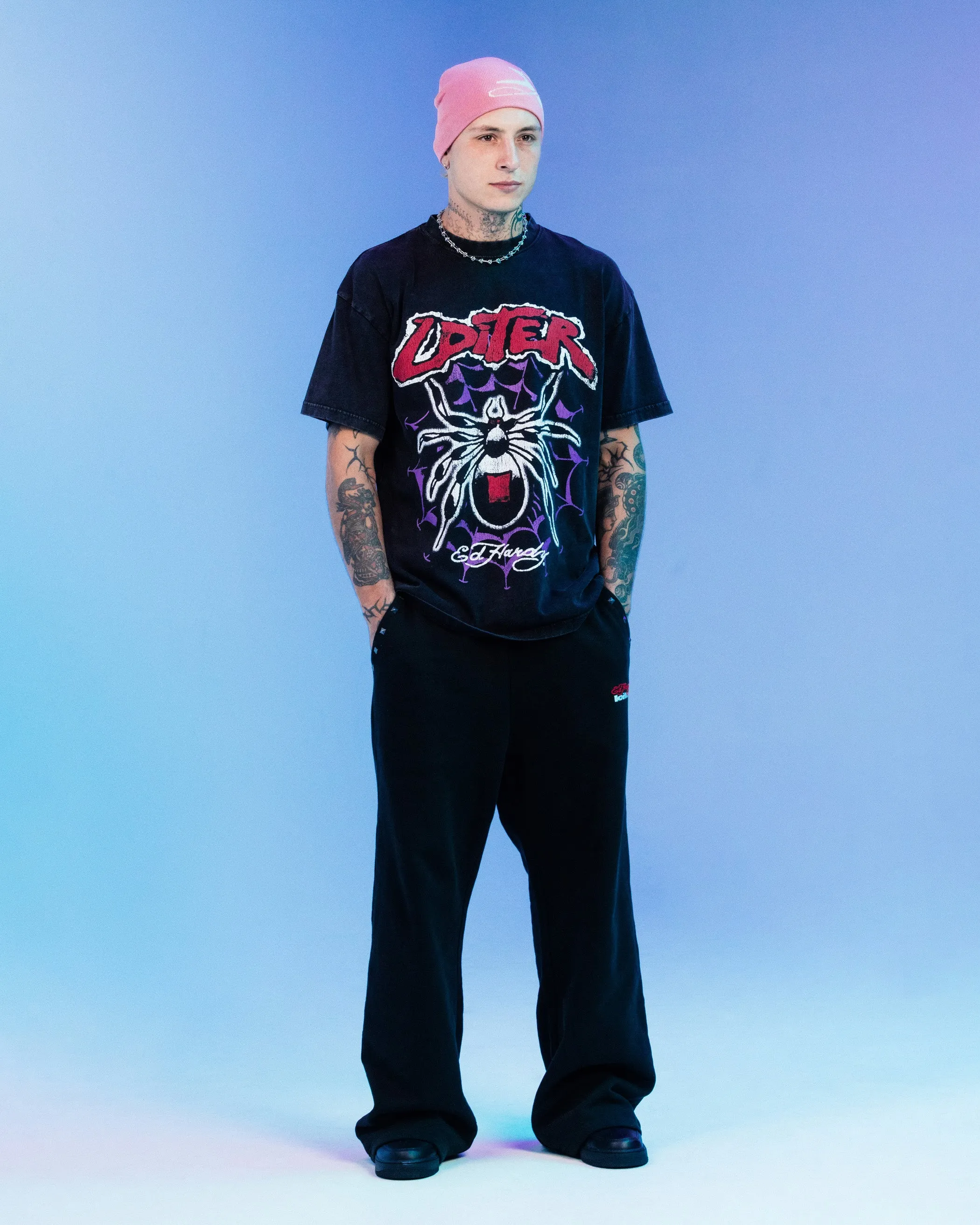 Ed Hardy By Loiter Poison Vintage T-Shirt Black Acidwash