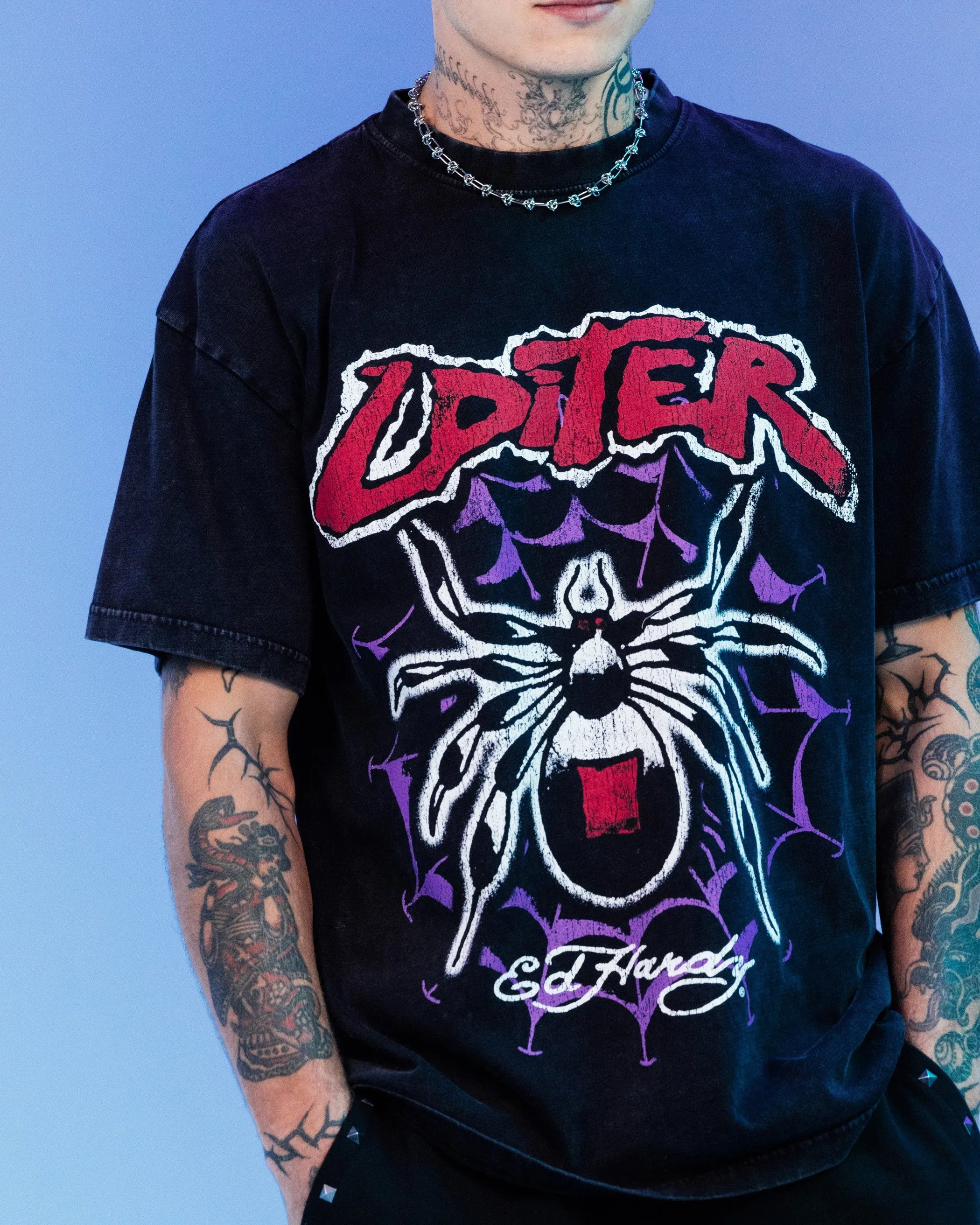 Ed Hardy By Loiter Poison Vintage T-Shirt Black Acidwash