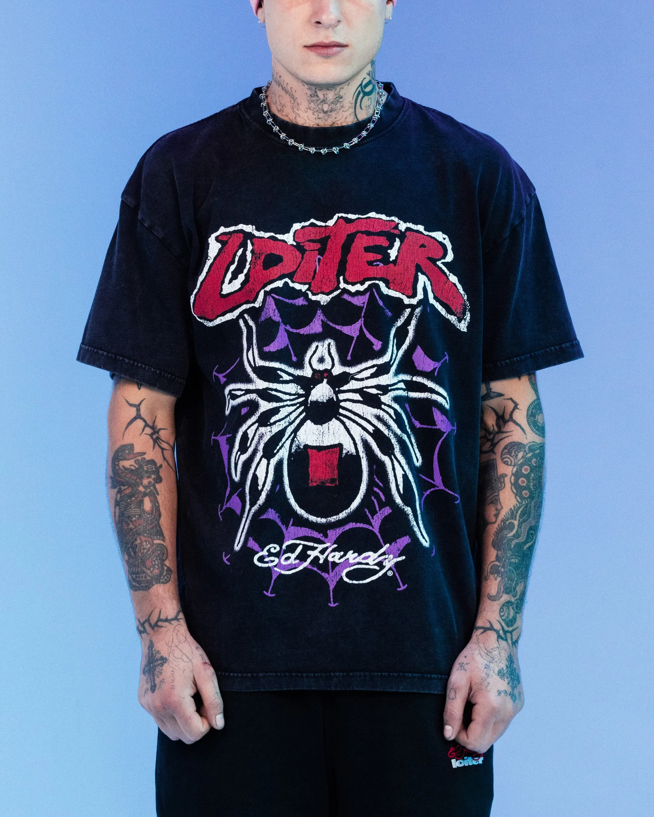 Ed Hardy By Loiter Poison Vintage T-Shirt Black Acidwash